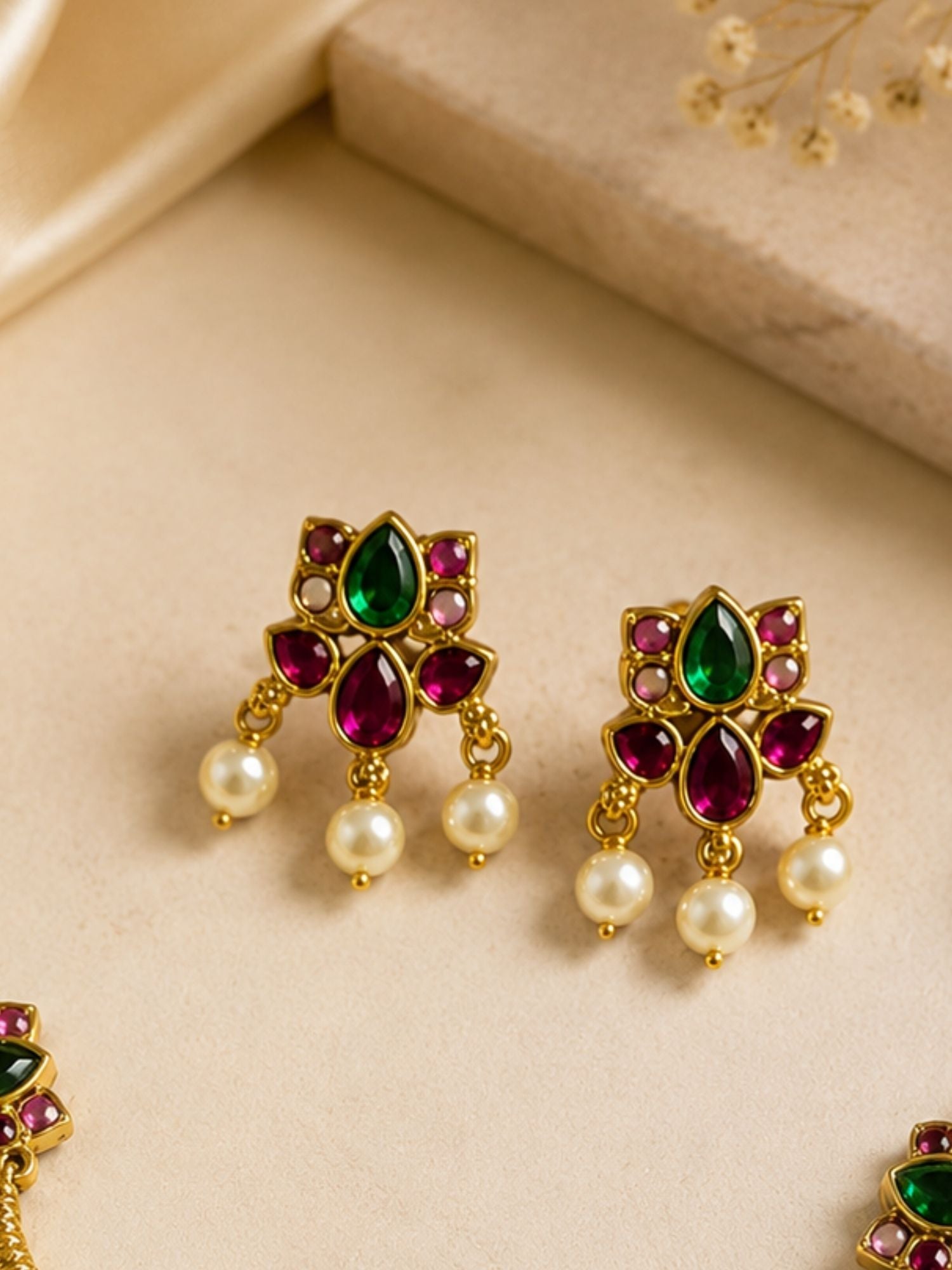 Lotus Temple Kemp Necklace Set in Gold Plating – Festive | Abdesigns