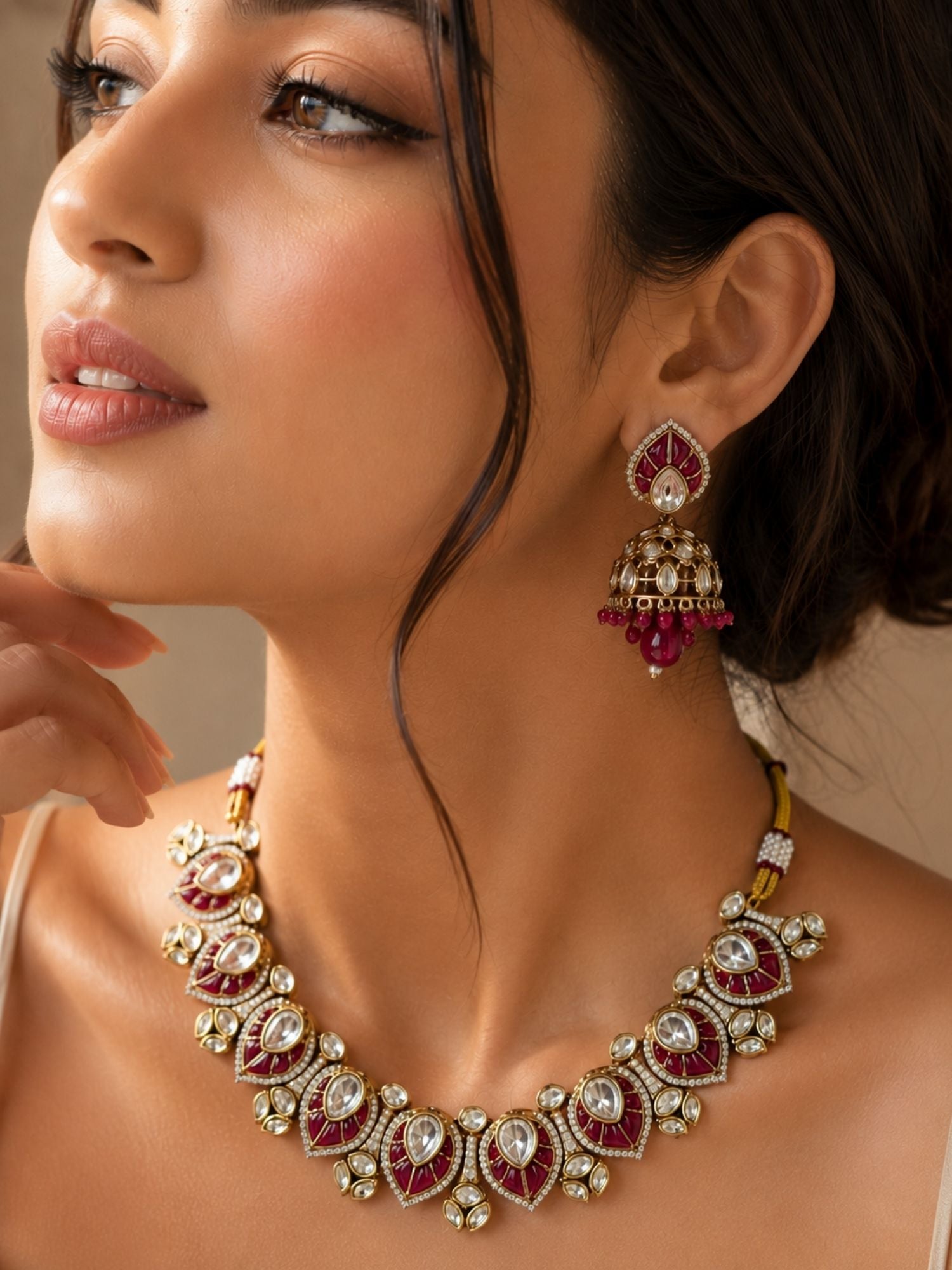 Traditional Kundan Jhumka Necklace Set