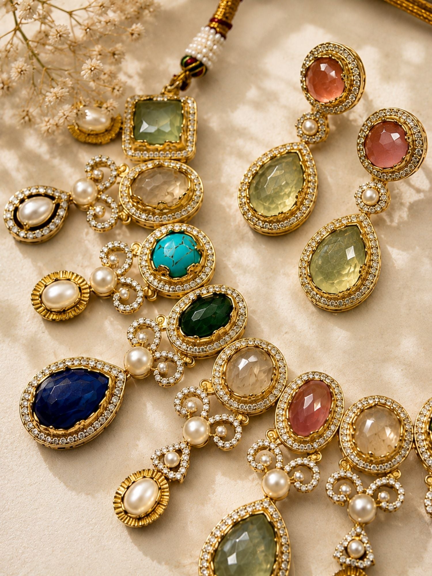 Navratna Necklace Set in Gold Plating – Festive Wear | Abdesigns