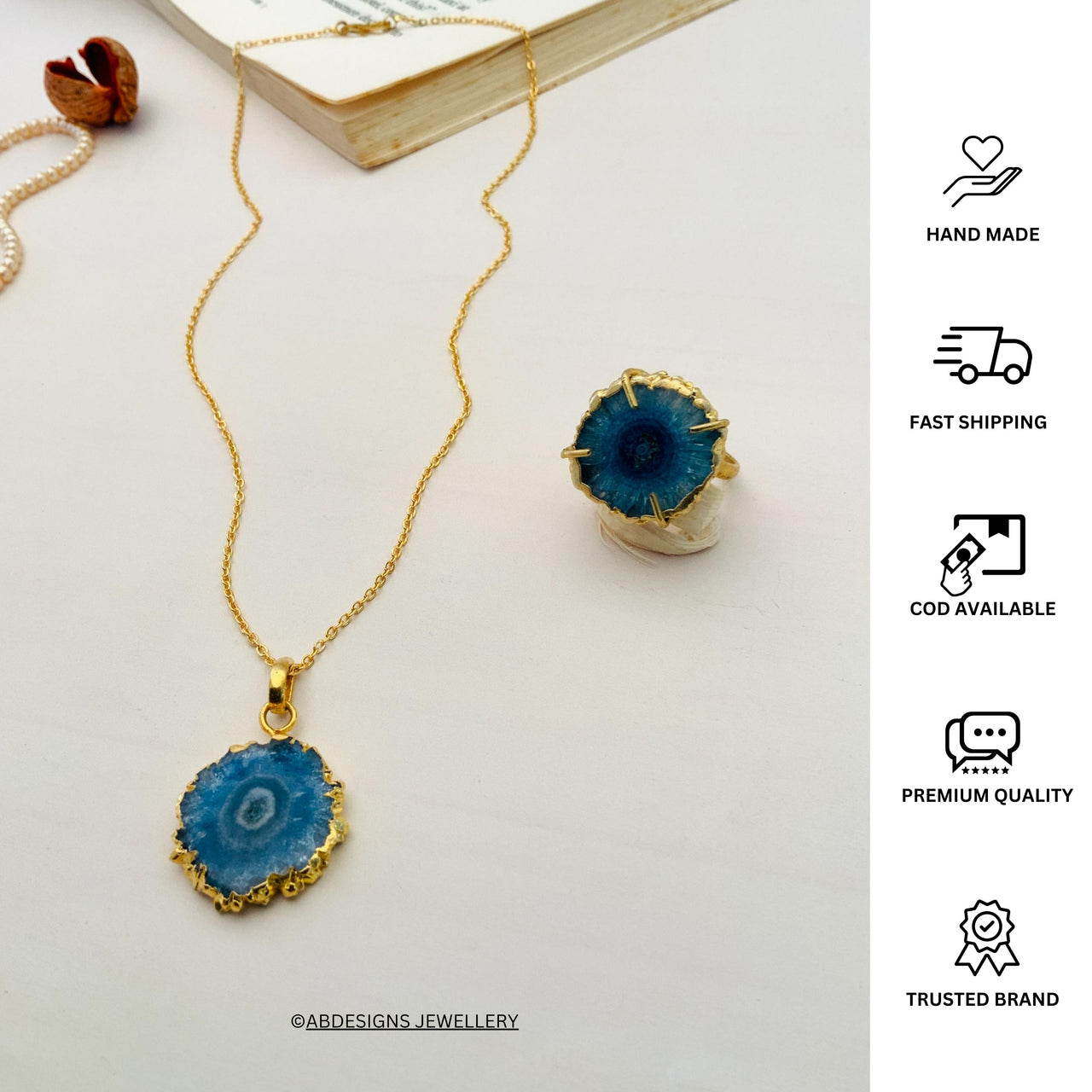Beautiful Druzy Stone Design Pendant Chain Combo - Abdesignsjewellery