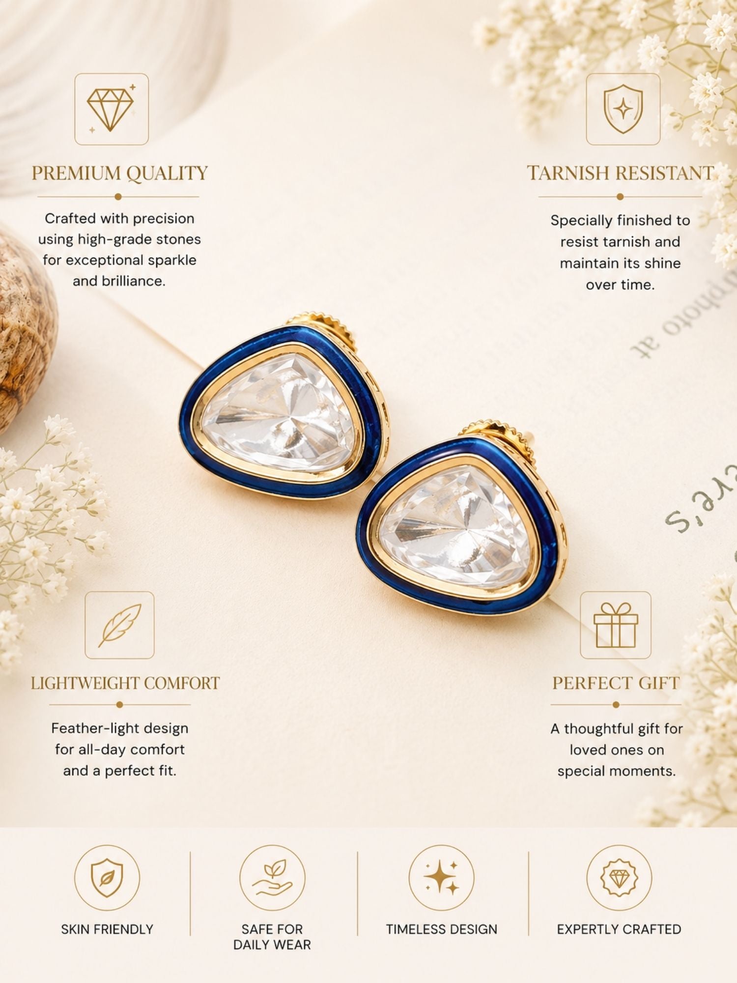 Abdesigns Blue Morden Meenakari Polki Stud Earrings