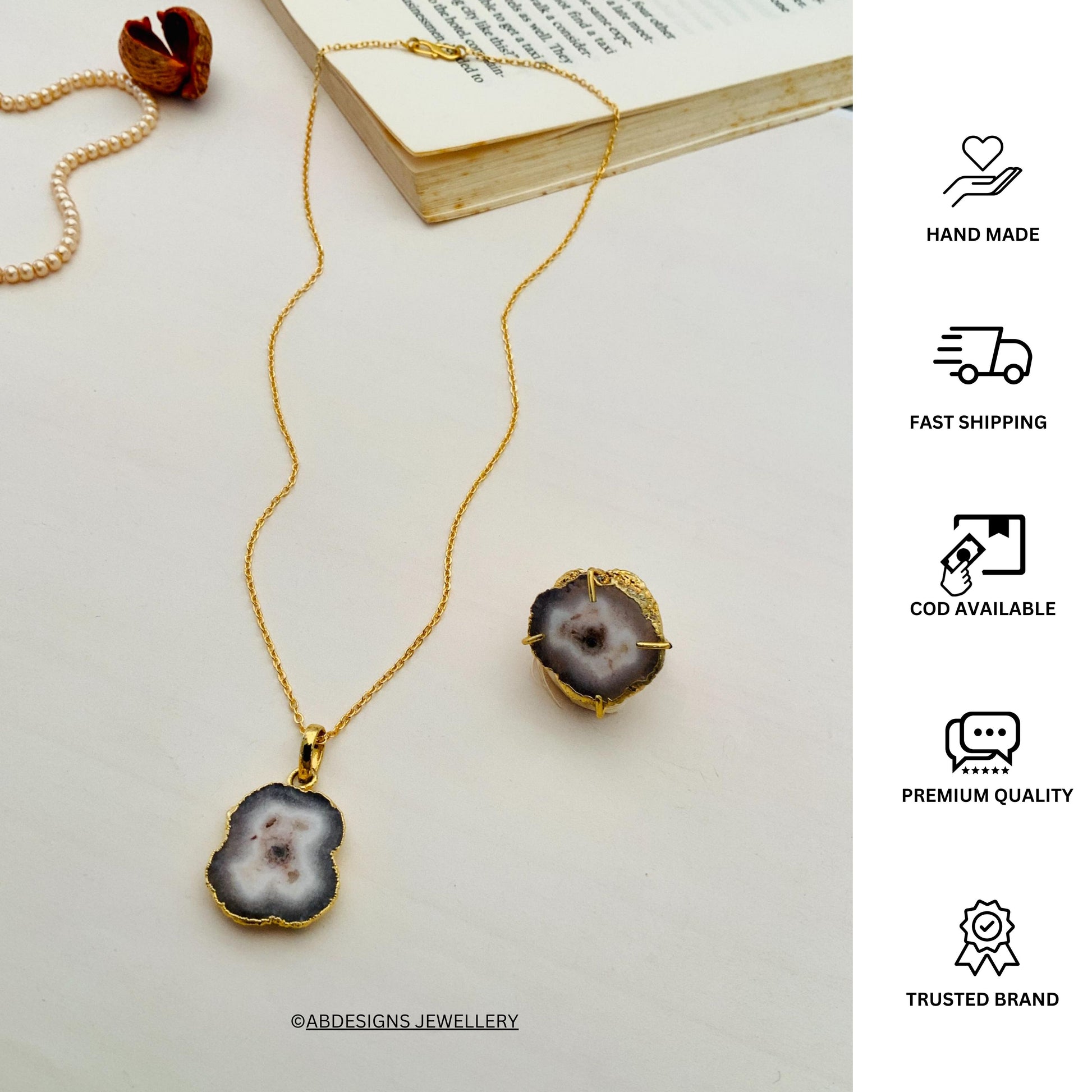 Beautiful Black Druzy Stone Design Pendant Chain Combo - Abdesignsjewellery