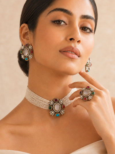 Victorian Choker Set Multicolor Gold Plated Combo | Abdesigns Jewellery