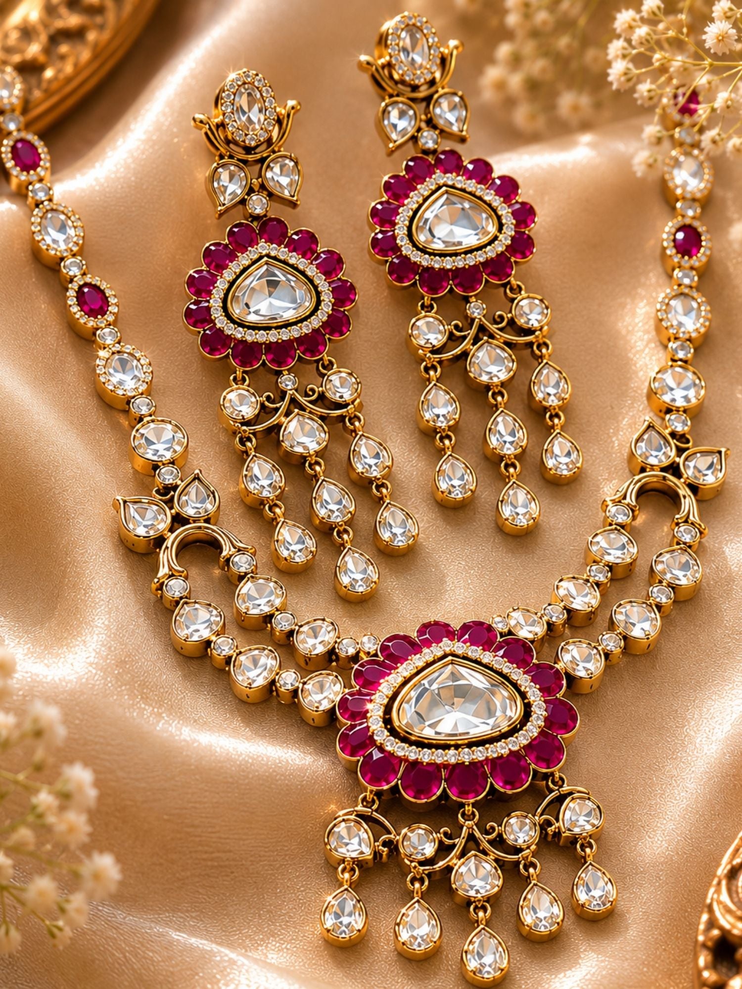 Kundan Pendant Necklace Set in Mehandi Plating | Abdesigns
