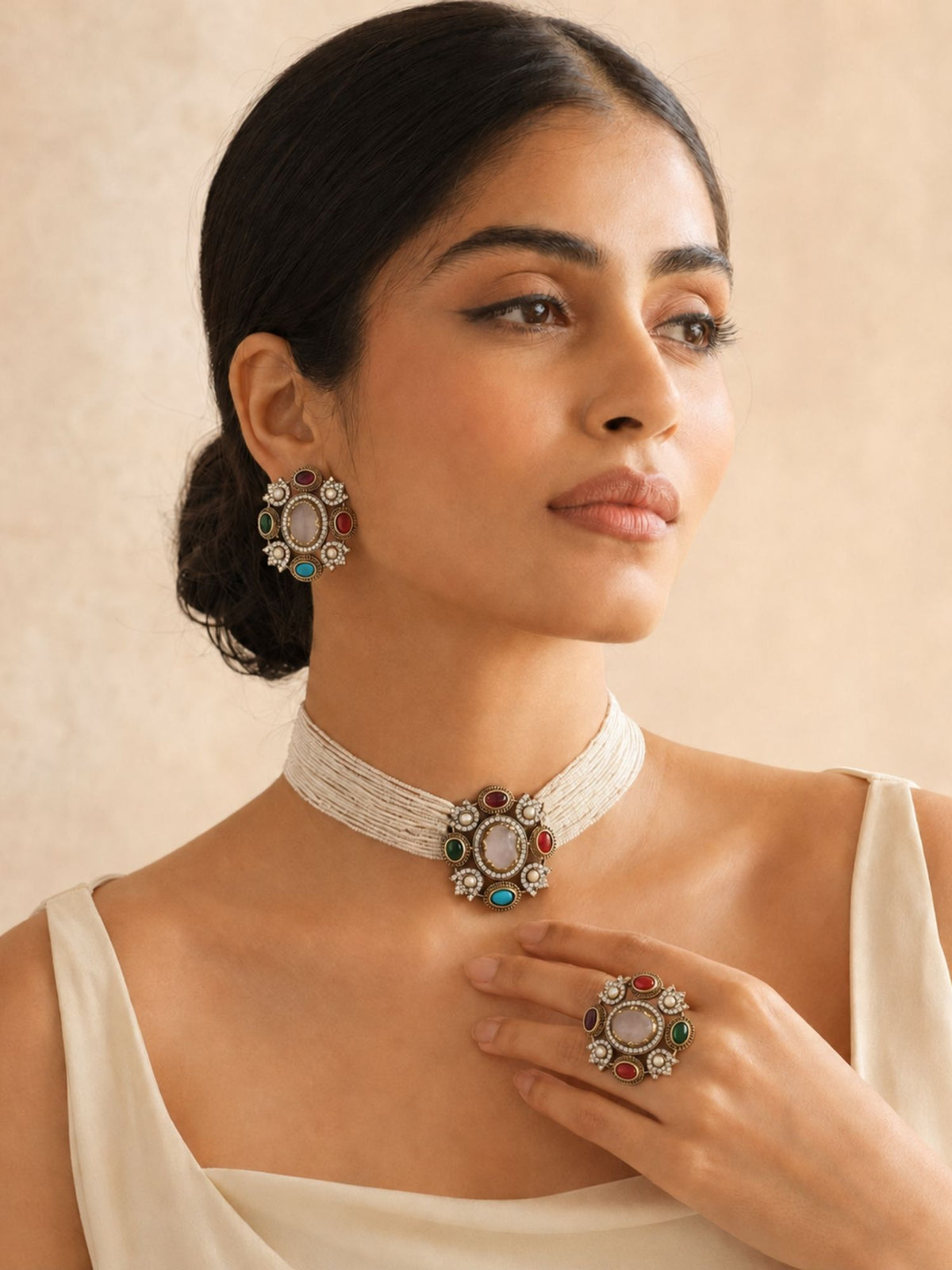 Victorian Choker Set Multicolor Gold Plated Combo | Abdesigns Jewellery
