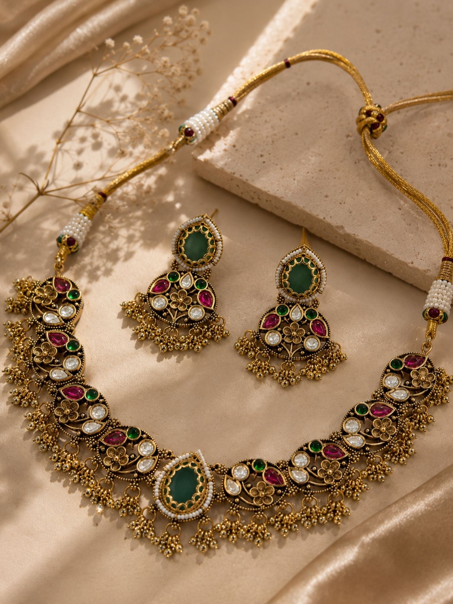 Kundan Choker Necklace Set in Gold Plating – Wedding | Abdesigns