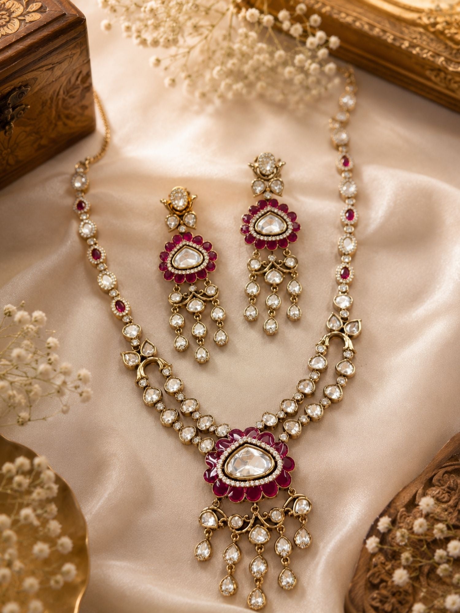 Kundan Pendant Necklace Set in Mehandi Plating | Abdesigns