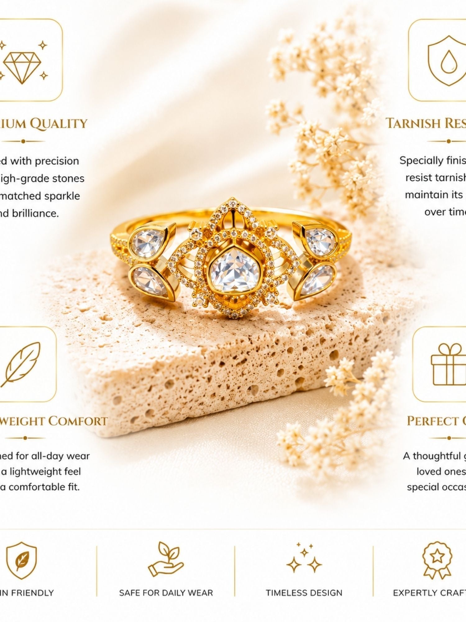 Polki Diamond Kundan Double Finger Ring in Gold Plating Festive | Abdesigns