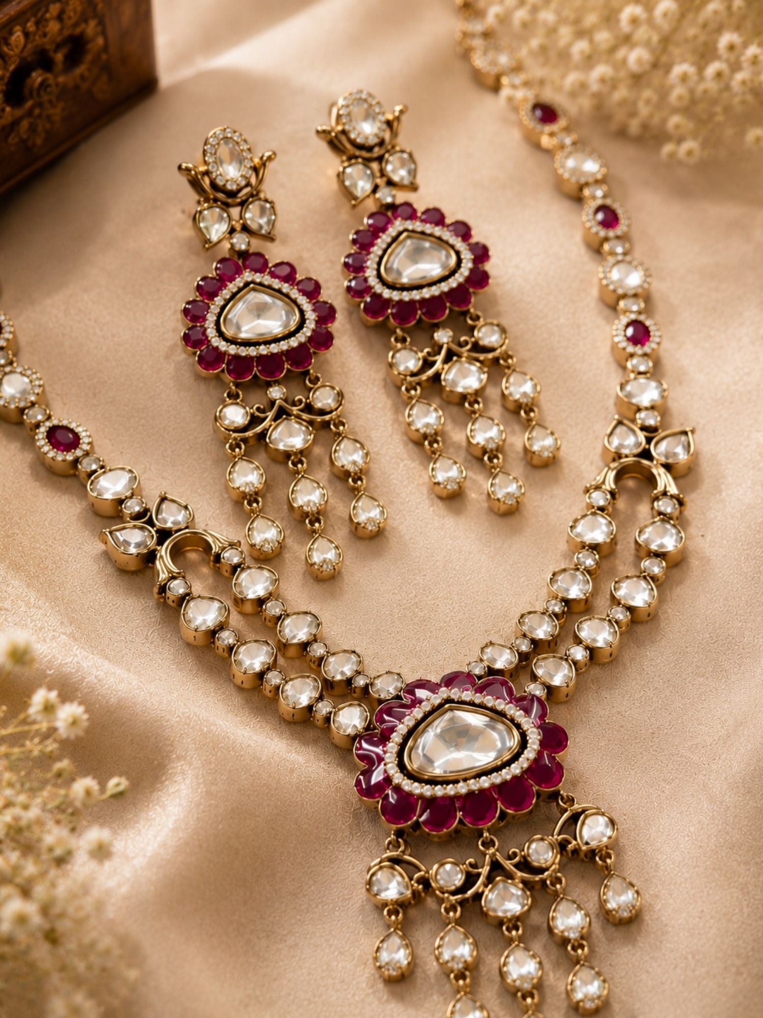 Kundan Pendant Necklace Set in Mehandi Plating | Abdesigns