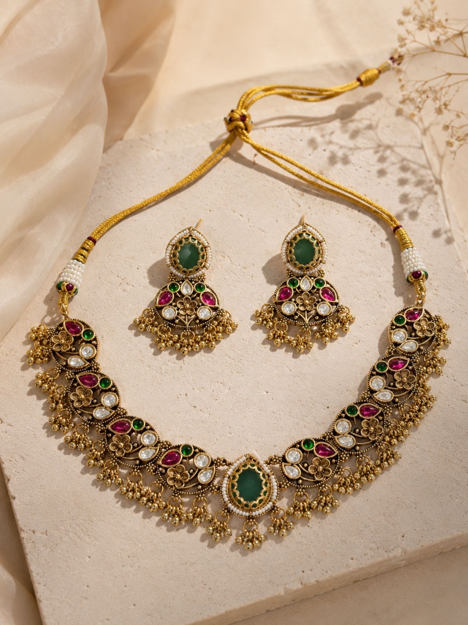 Kundan Choker Necklace Set in Gold Plating – Wedding | Abdesigns