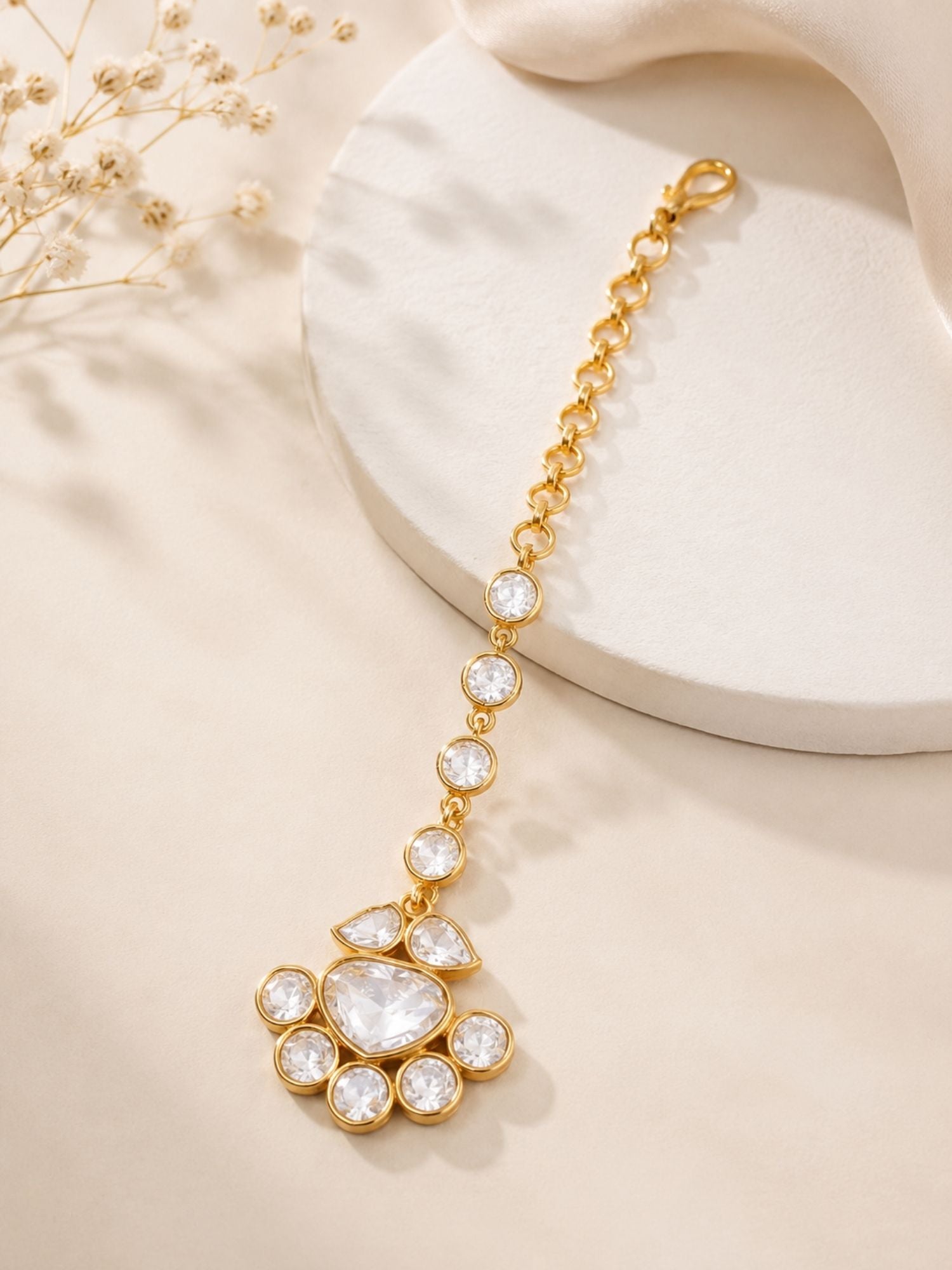 Bridal Polki Maang Tikka in Gold Plating | Abdesigns