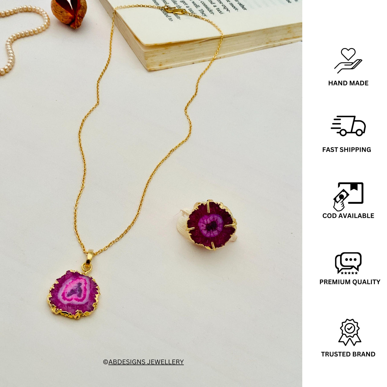 Aishi Ghosh Druzy Stone Design Pendant & Chain - Abdesignsjewellery