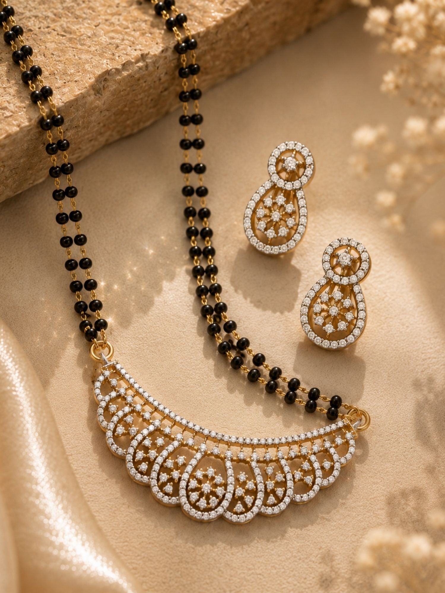 American Diamond Mangalsutra Set in Gold Plating | Abdesigns