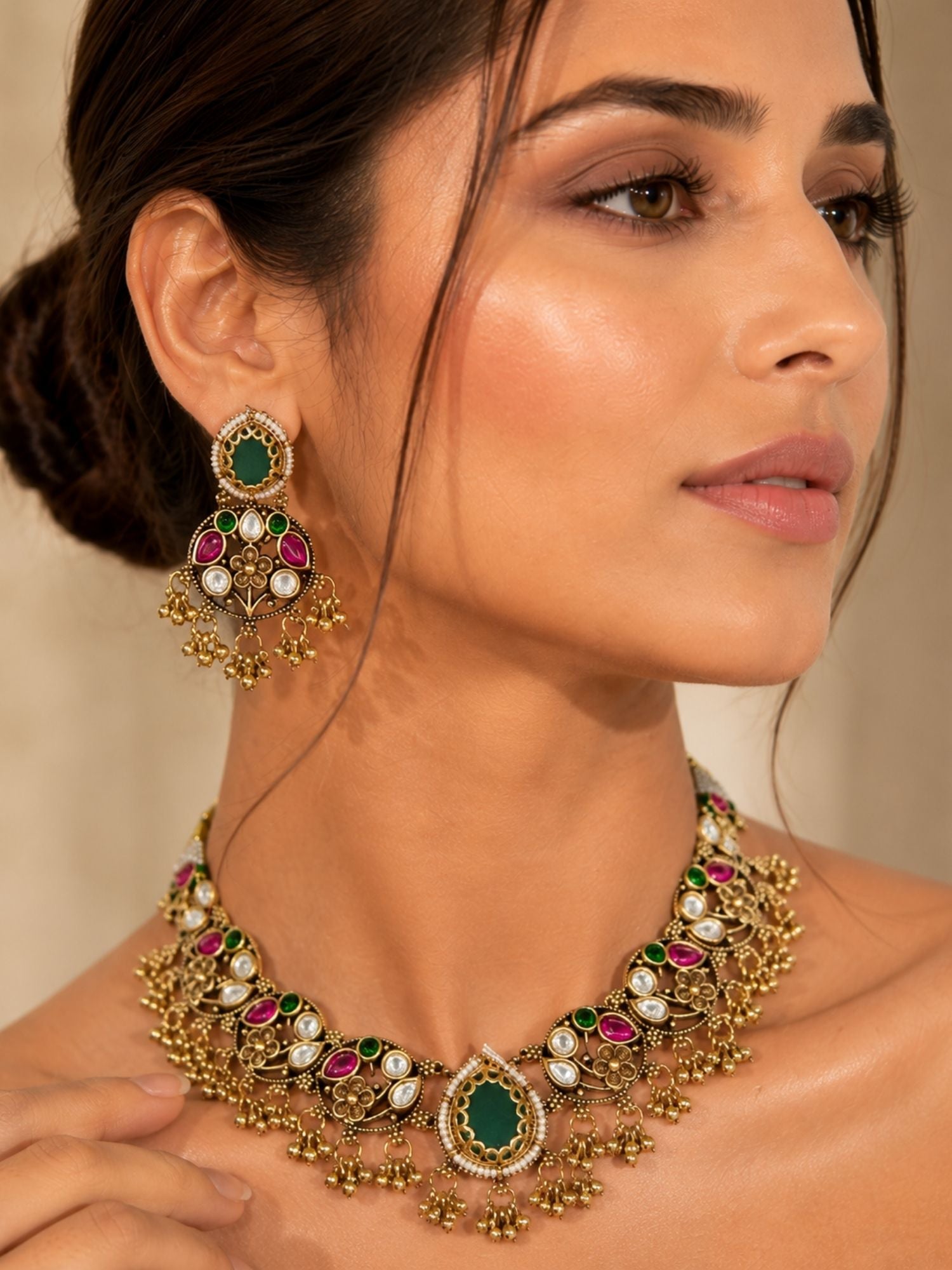 Kundan Choker Necklace Set in Gold Plating – Wedding | Abdesigns
