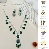 Thumbnail for Timeless Silver Plated Emerald American Diamond Necklace Set