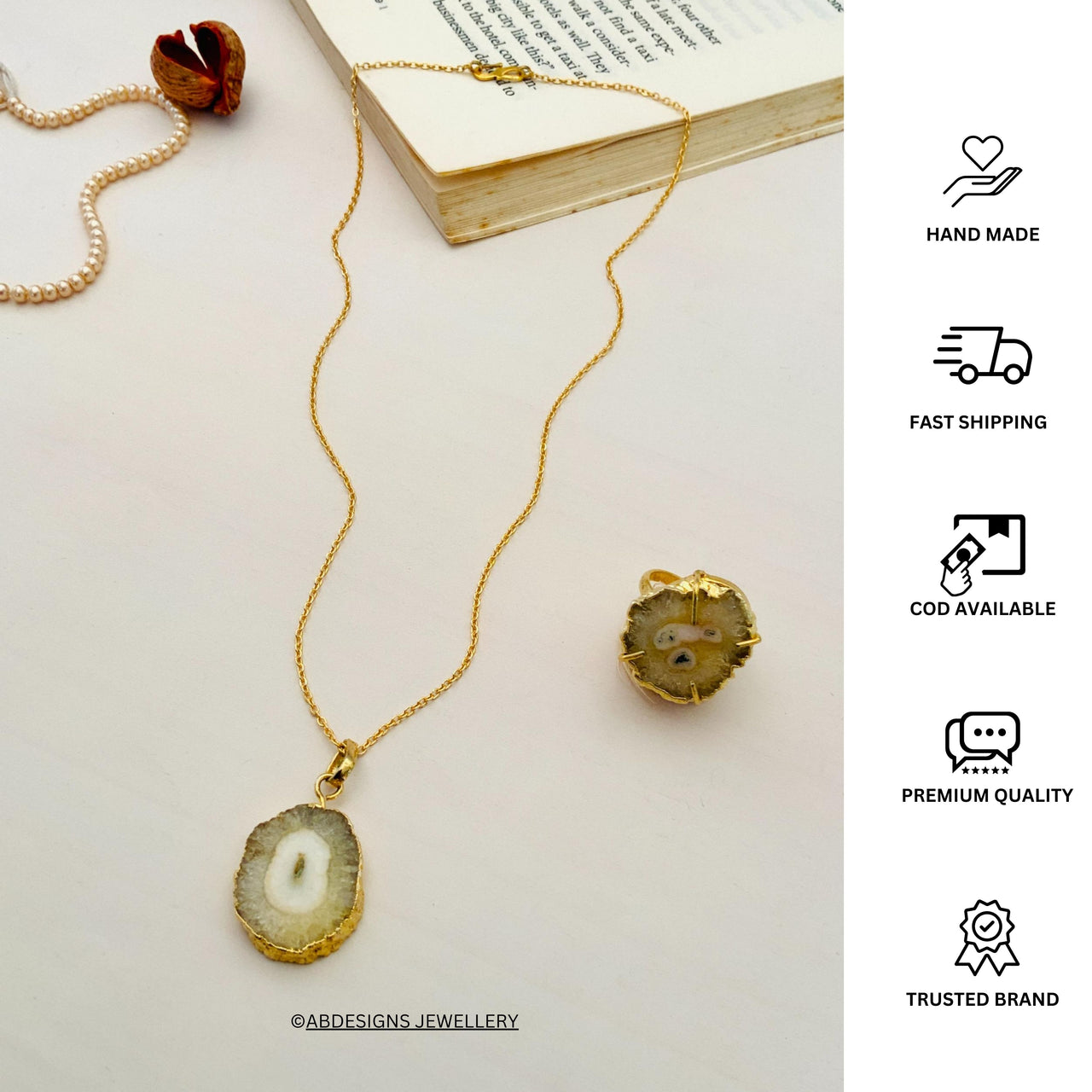 Elegant Druzy Stone Design Pendant Chain Combo - Abdesignsjewellery