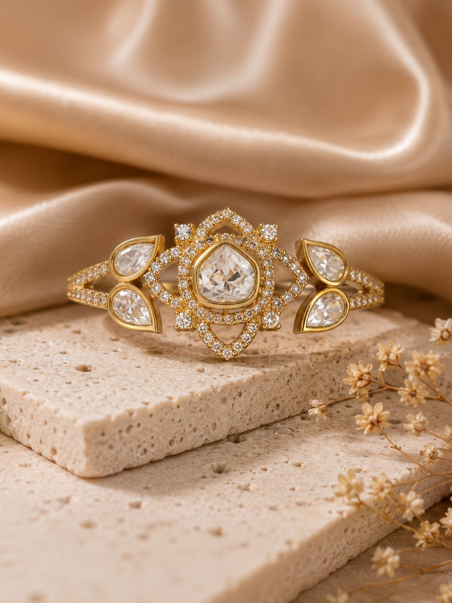 Polki Diamond Kundan Double Finger Ring in Gold Plating Festive | Abdesigns