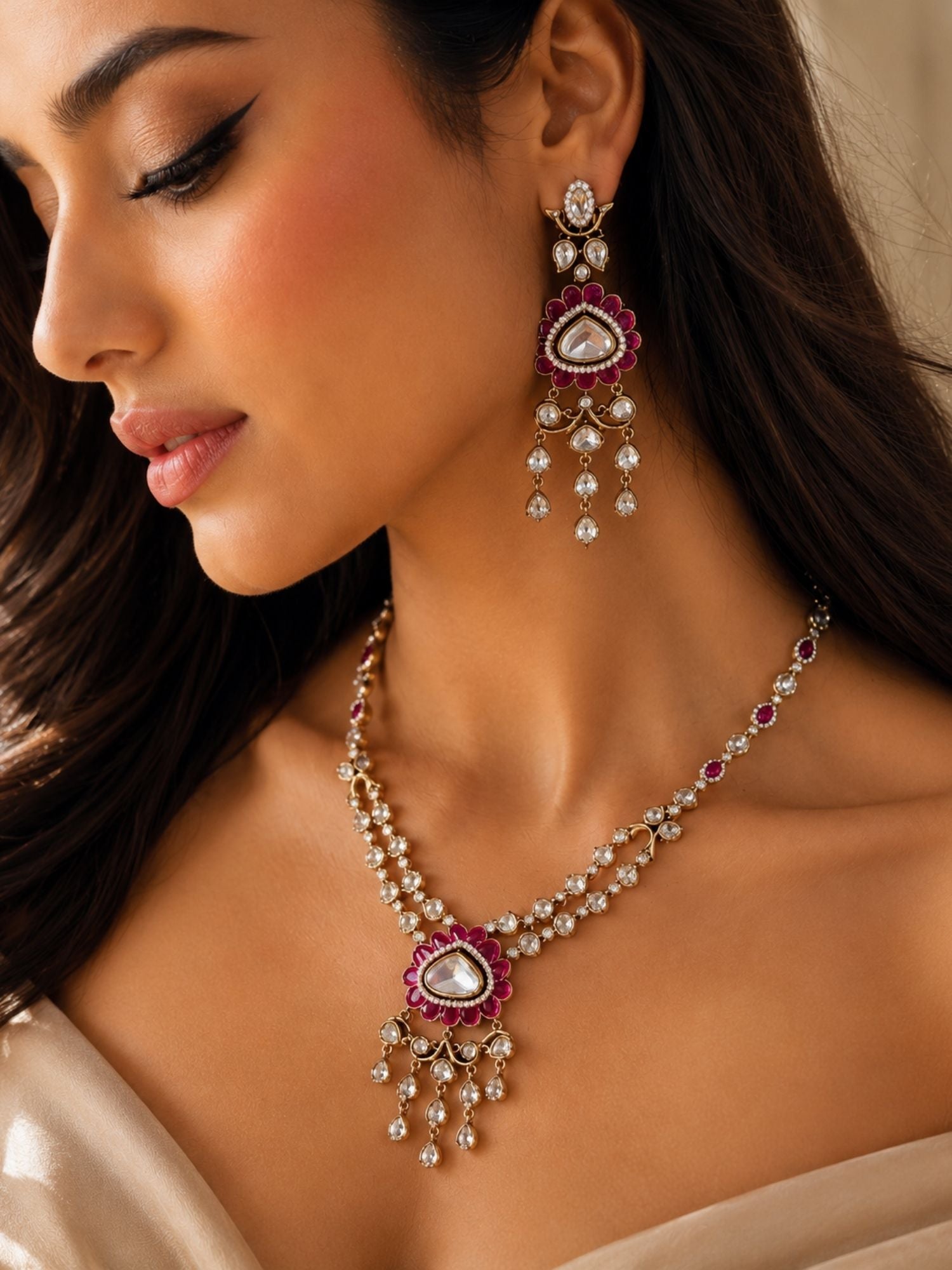 Kundan Pendant Necklace Set in Mehandi Plating | Abdesigns