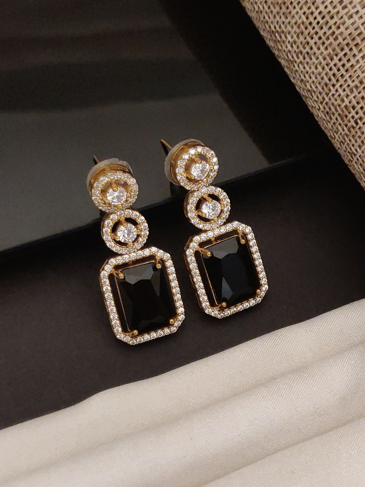 Abdesigns American Diamond Gold Plated Earring