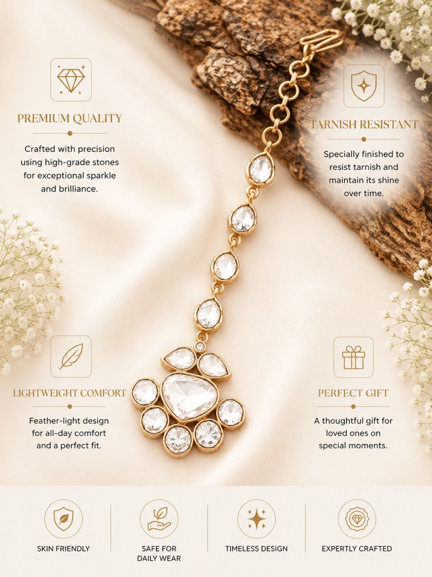 Bridal Polki Maang Tikka in Gold Plating | Abdesigns