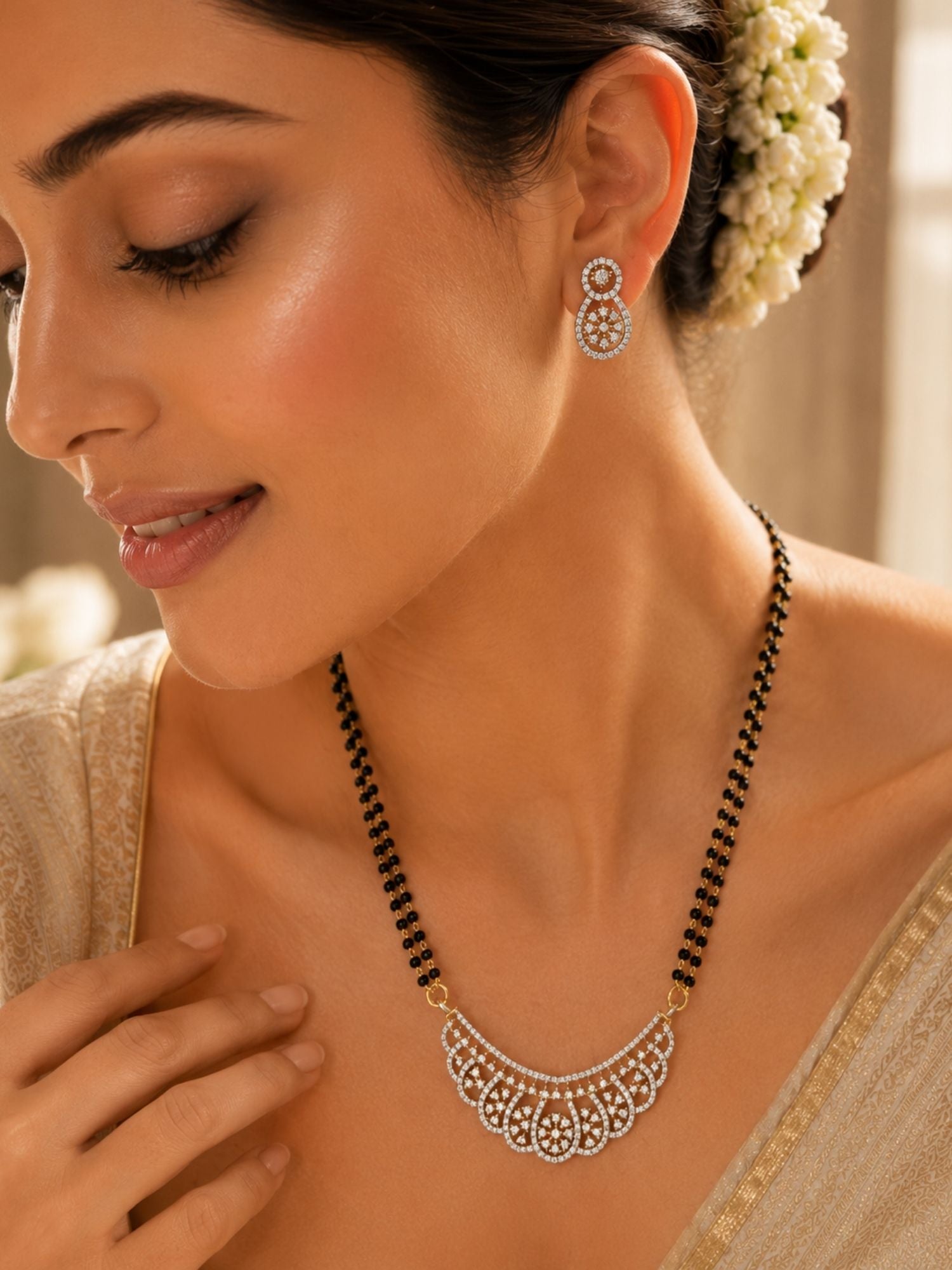 American Diamond Mangalsutra Set in Gold Plating | Abdesigns