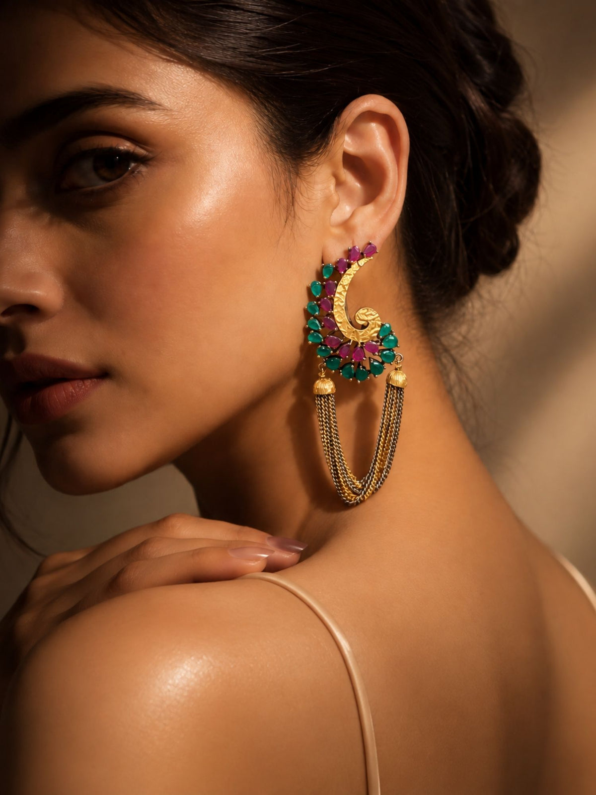 Multicolor Chain Tassel Statement Earrings Dual Tone | Abdesigns