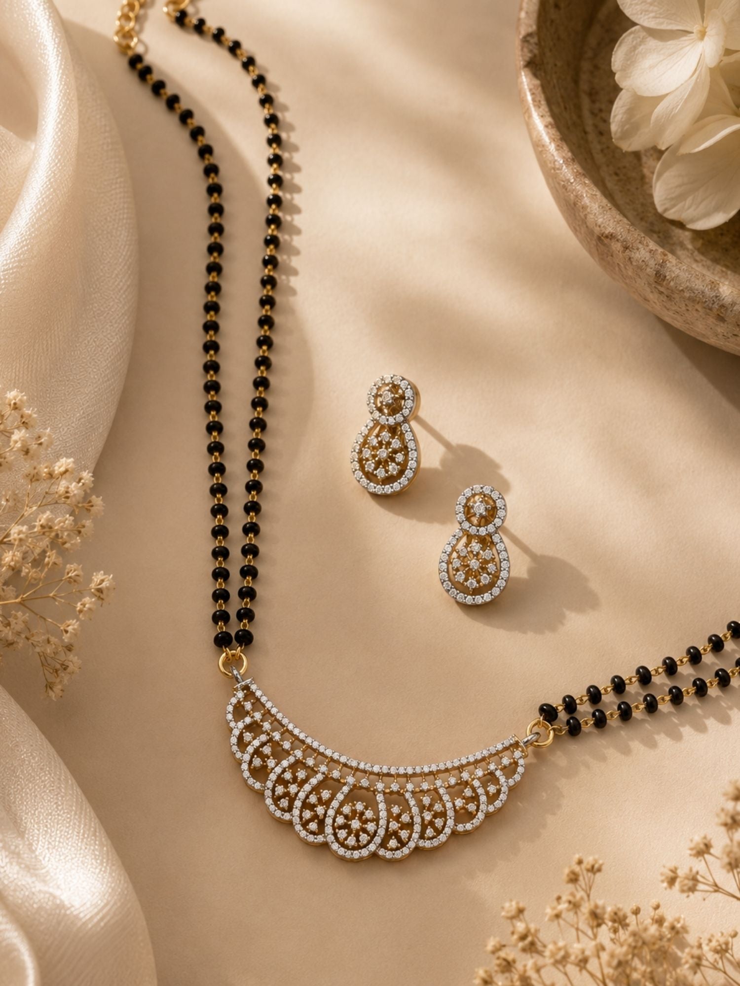 American Diamond Mangalsutra Set in Gold Plating | Abdesigns