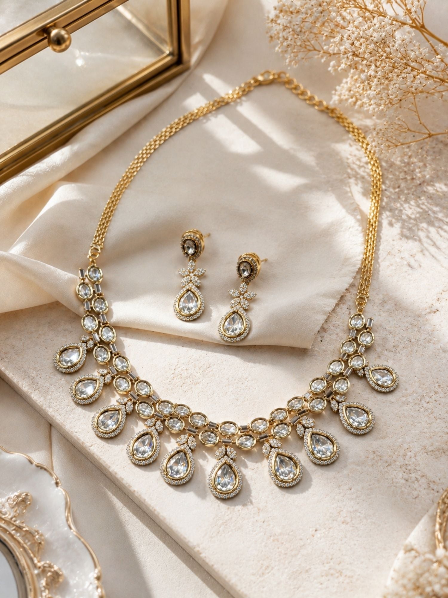 Kundan Necklace Set in Gold Plating – Bridal | Abdesigns