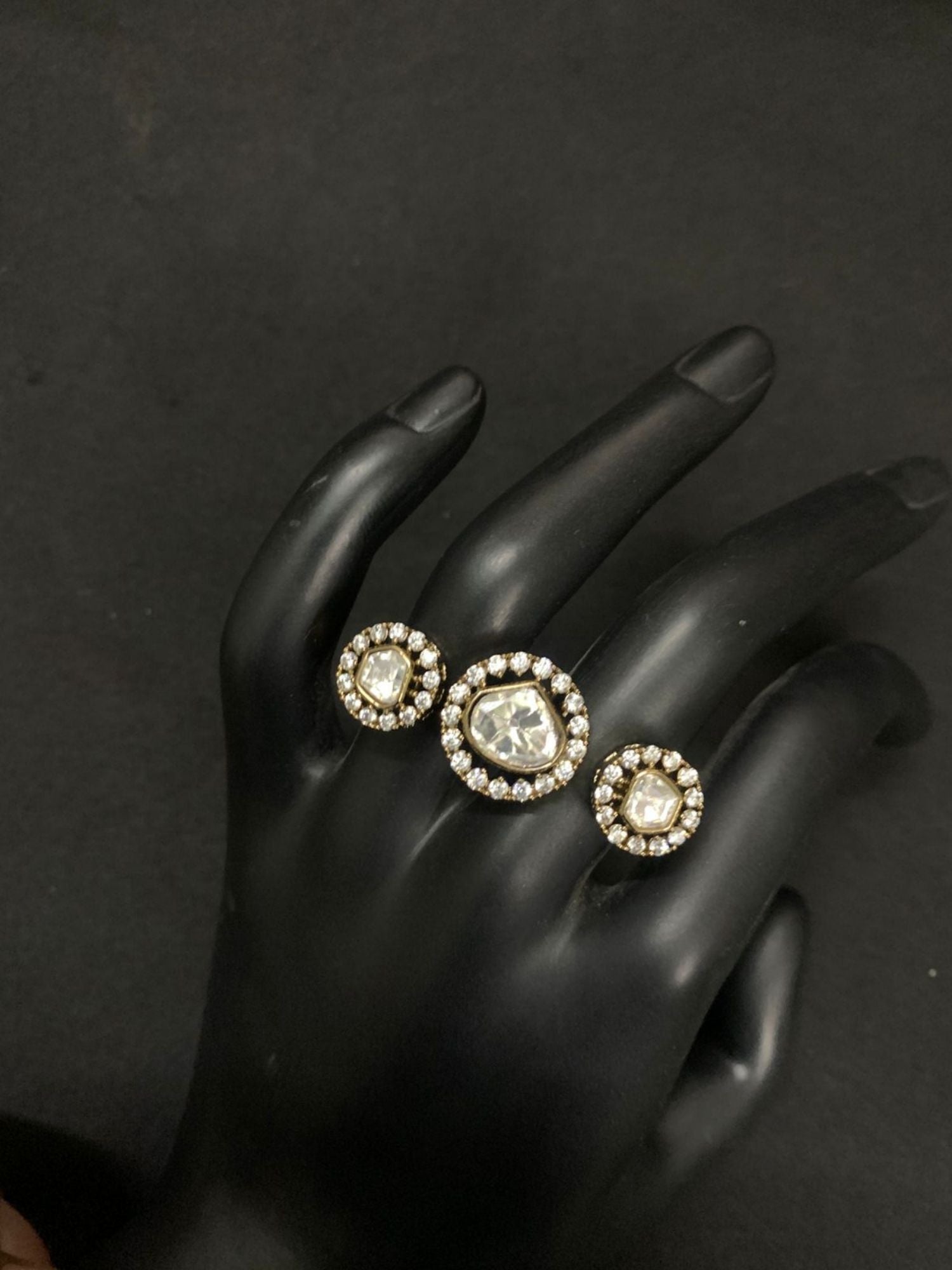 Oxidsed Gold Victorian Party Polki Diamond Ring | Abdesigns