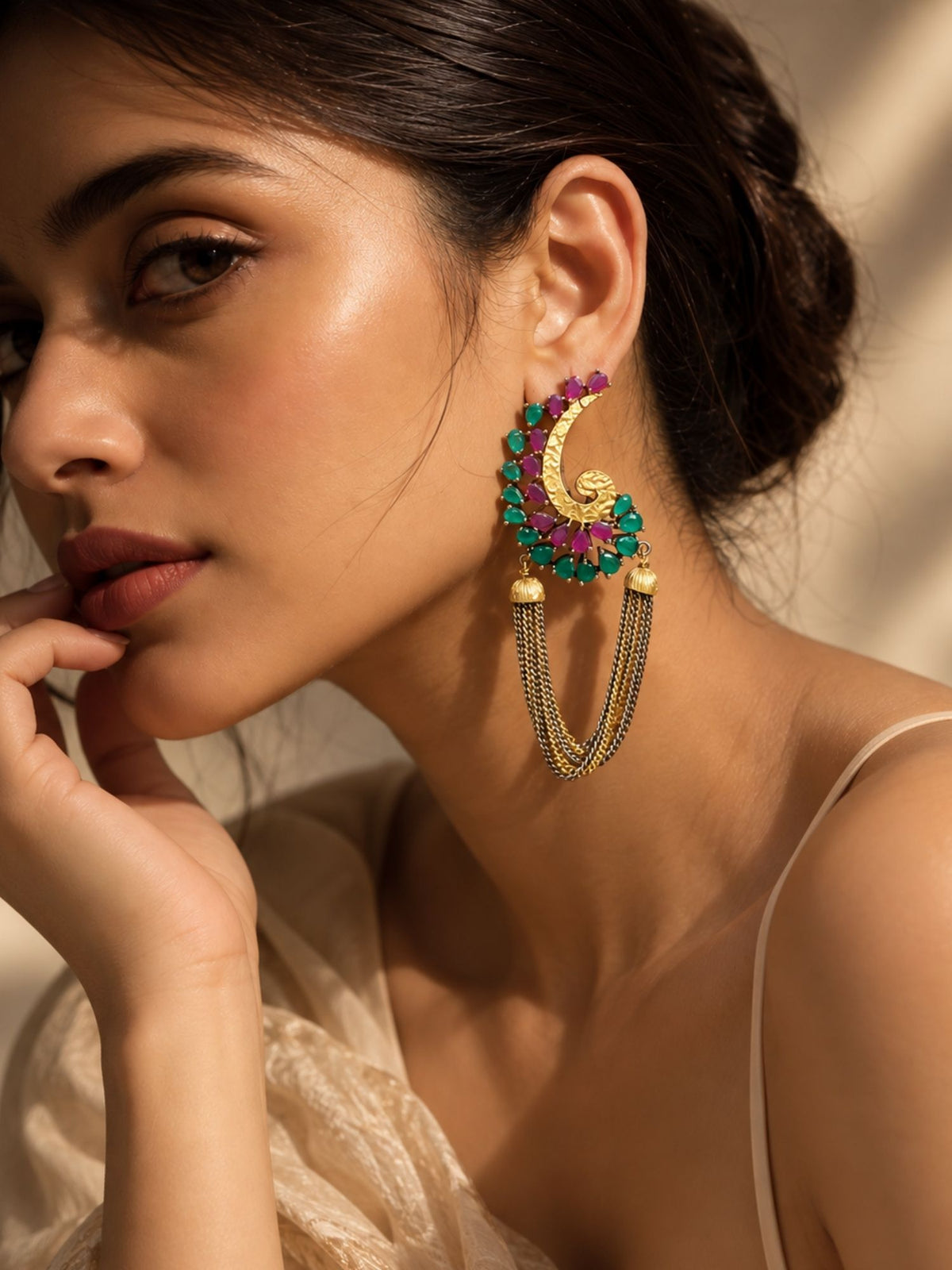 Multicolor Chain Tassel Statement Earrings Dual Tone | Abdesigns