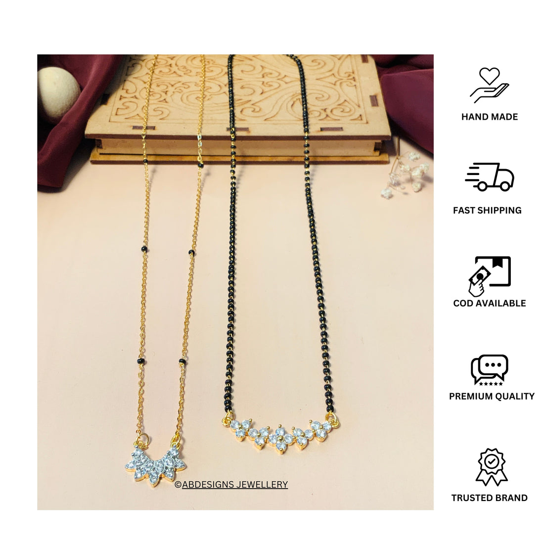 Contemporary Gold Plated American Diamond Mangalsutra Combo - Abdesignsjewellery