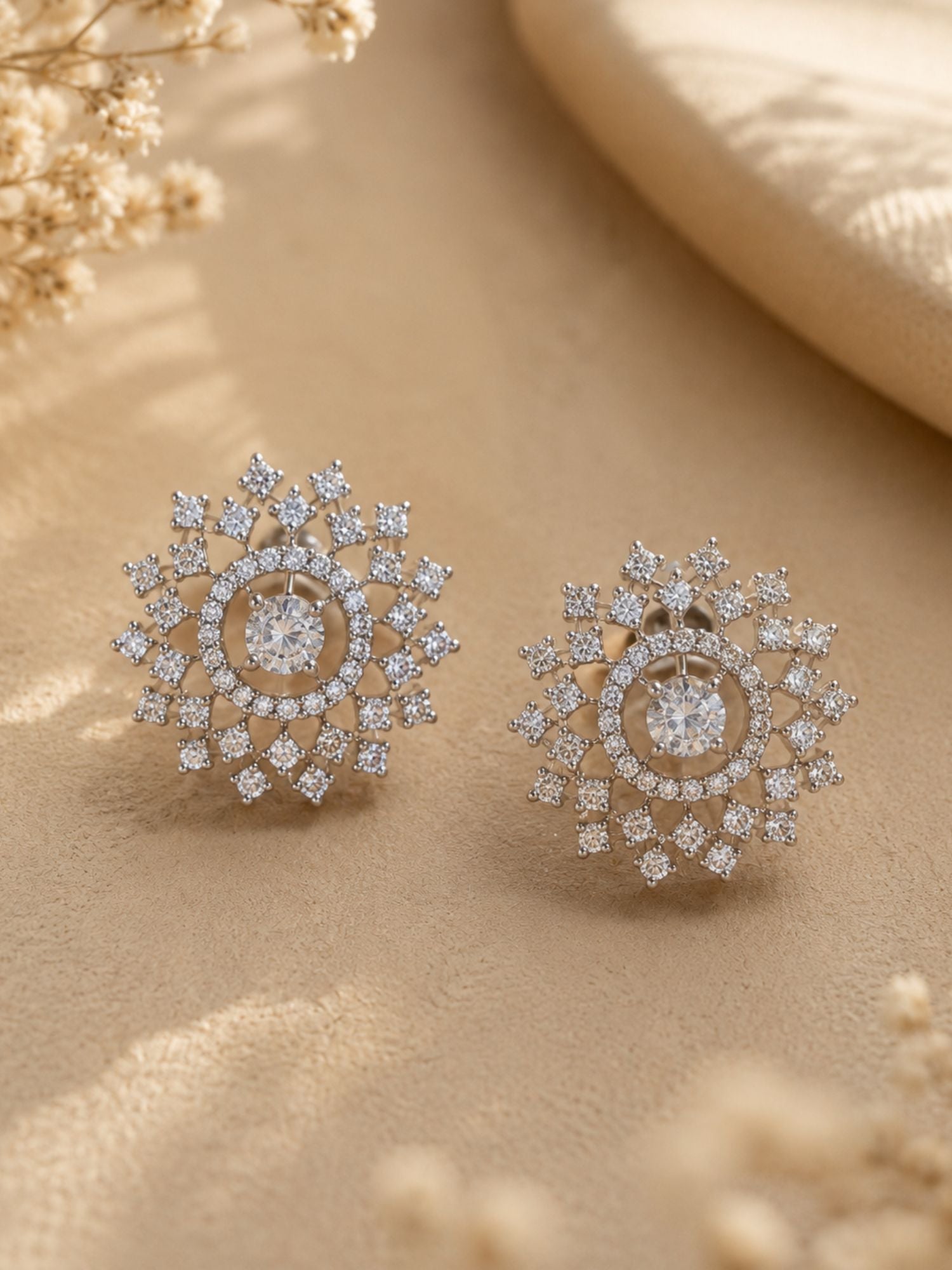 American Diamond Stud Earrings – Dual Finish | Abdesigns