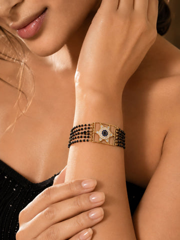 Evil Eye Black Bead Mangalsutra Bracelet - Gold or Silver Plated