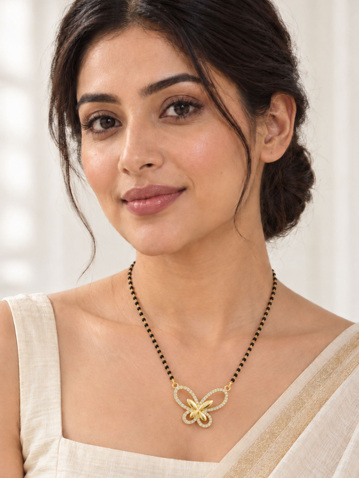 Set of 3 Gold Plated AD Stone Black Bead Mangalsutra Necklaces for Women