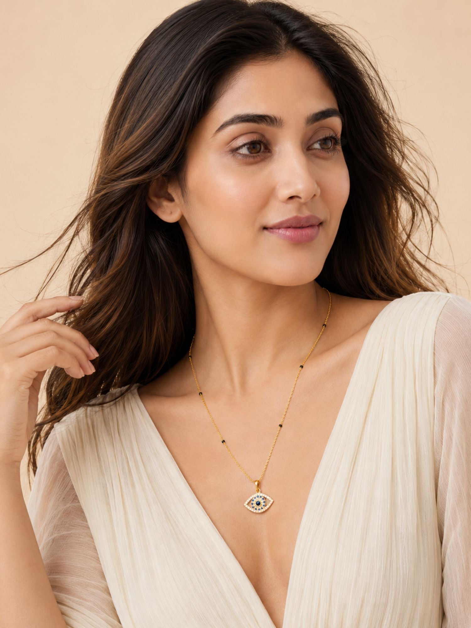 Silver Plated Evil Eye Mangalsutra for Women with Black Beads