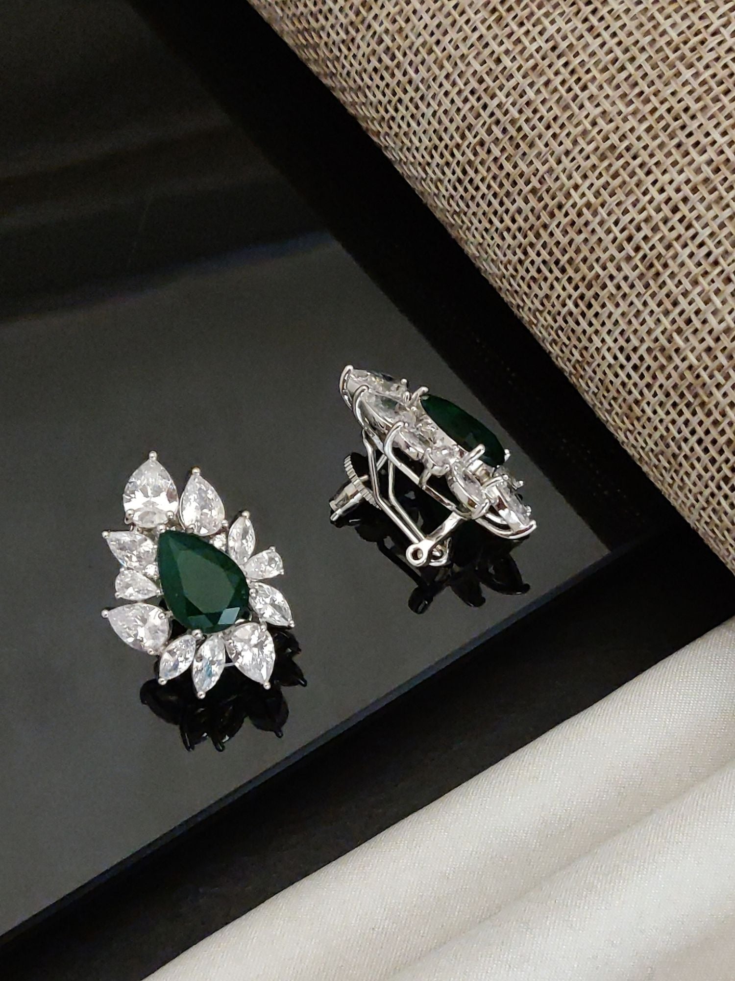 Abdesigns Silver Plated American Diamond Studs Earring