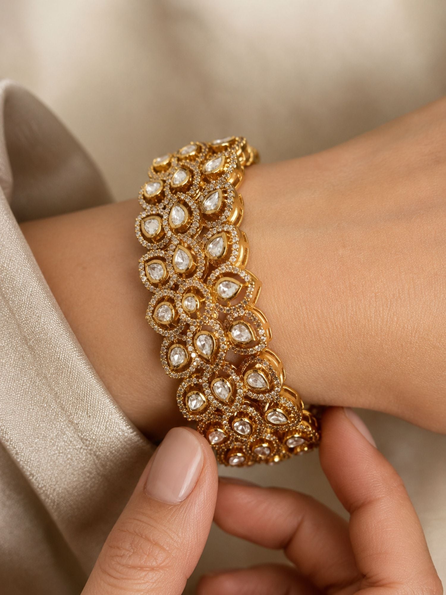 Royal Polki Kundan Teardrop Statement Bracelet | Abdesigns