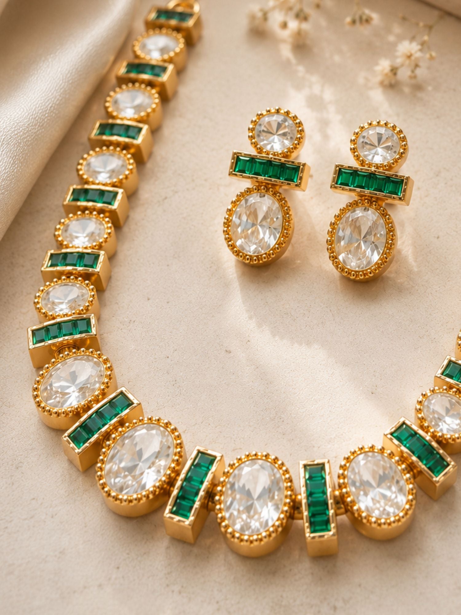 Gold Plated Ruby Emerald Stone Polki Statement Necklace Set for Women | Abdesigns