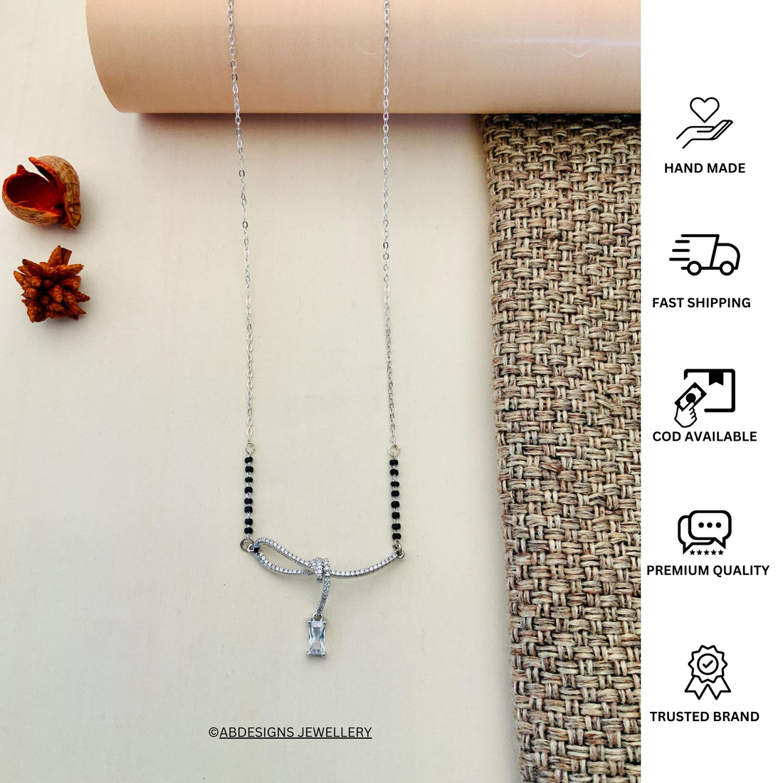 Celebratory Silver Plated American Diamond Mangalsutra - Abdesignsjewellery