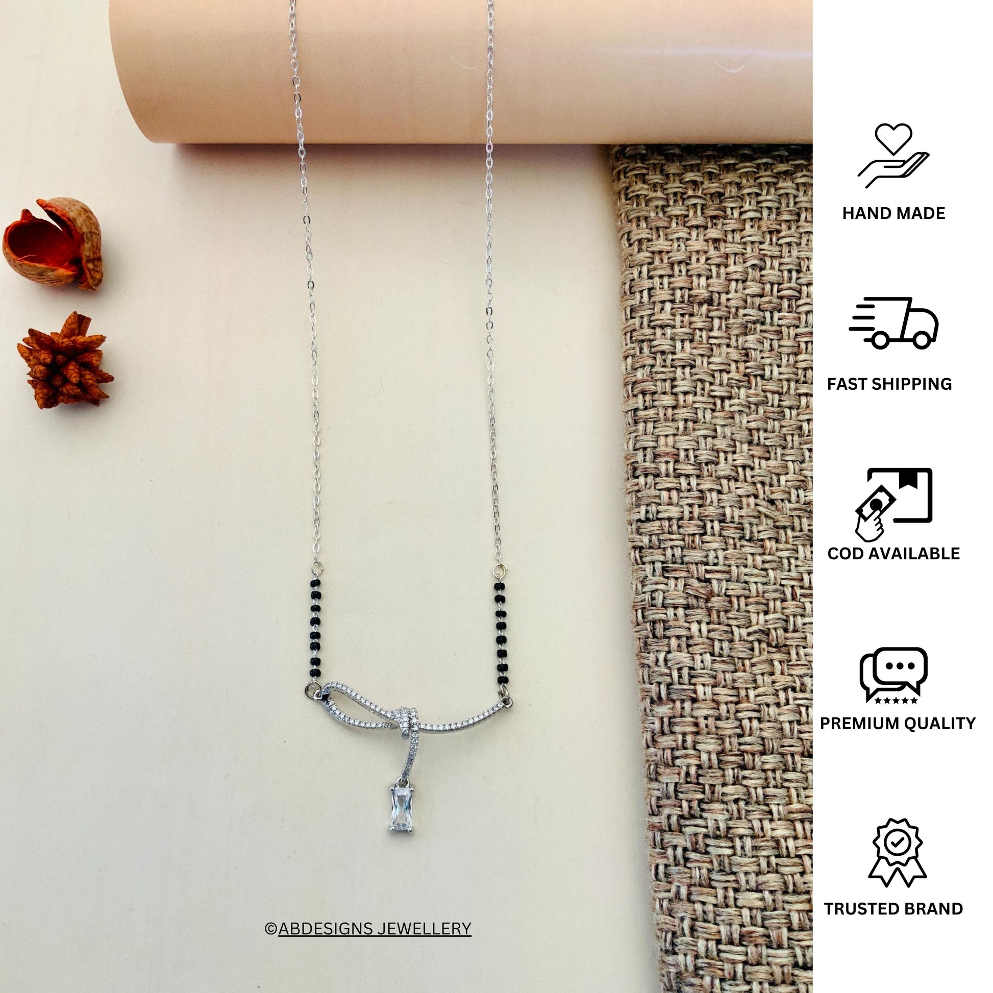 Celebratory Silver Plated American Diamond Mangalsutra - Abdesignsjewellery