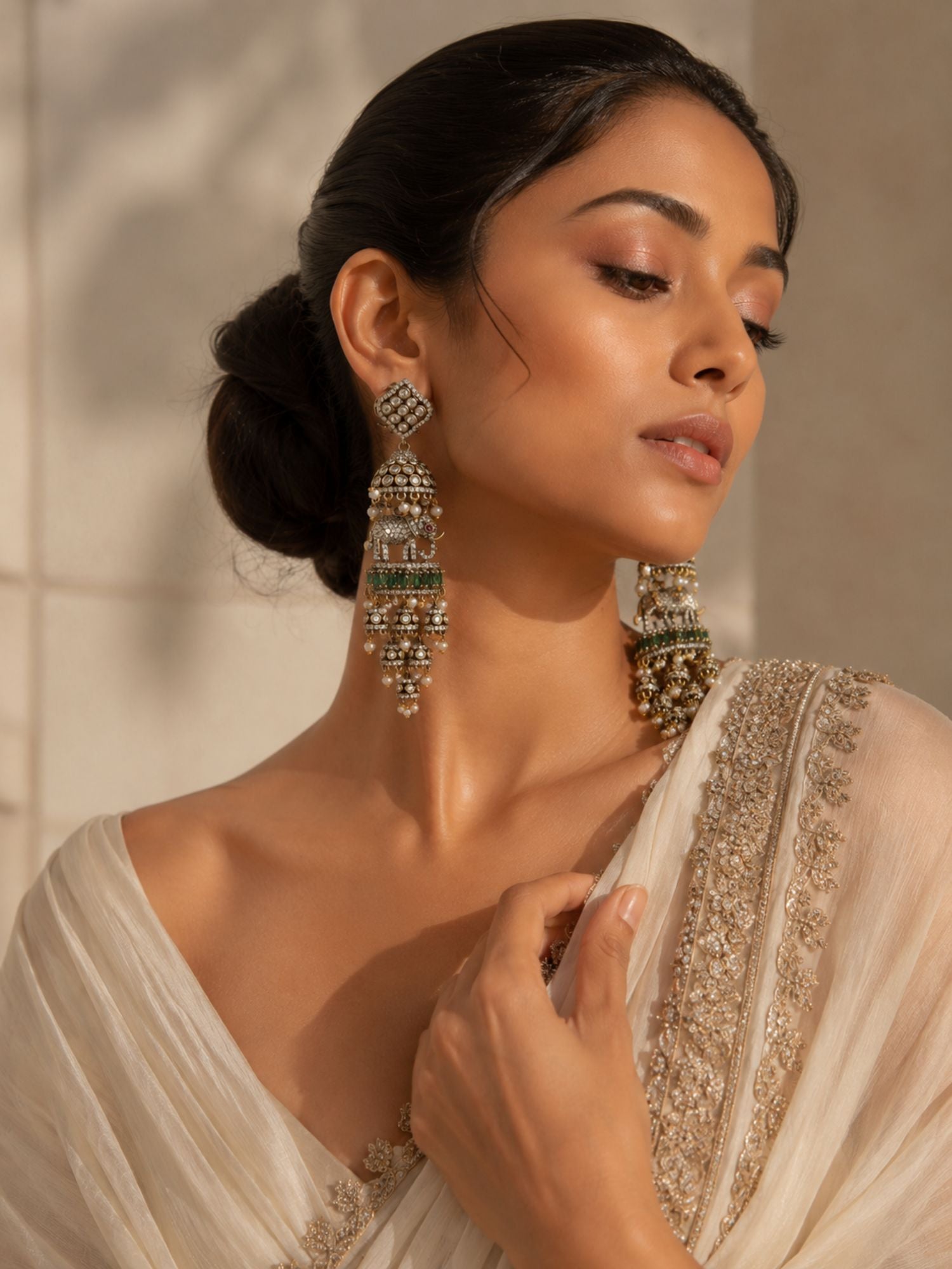 Elephant Pearl Green Jhumka Earrings | Abdesigns
