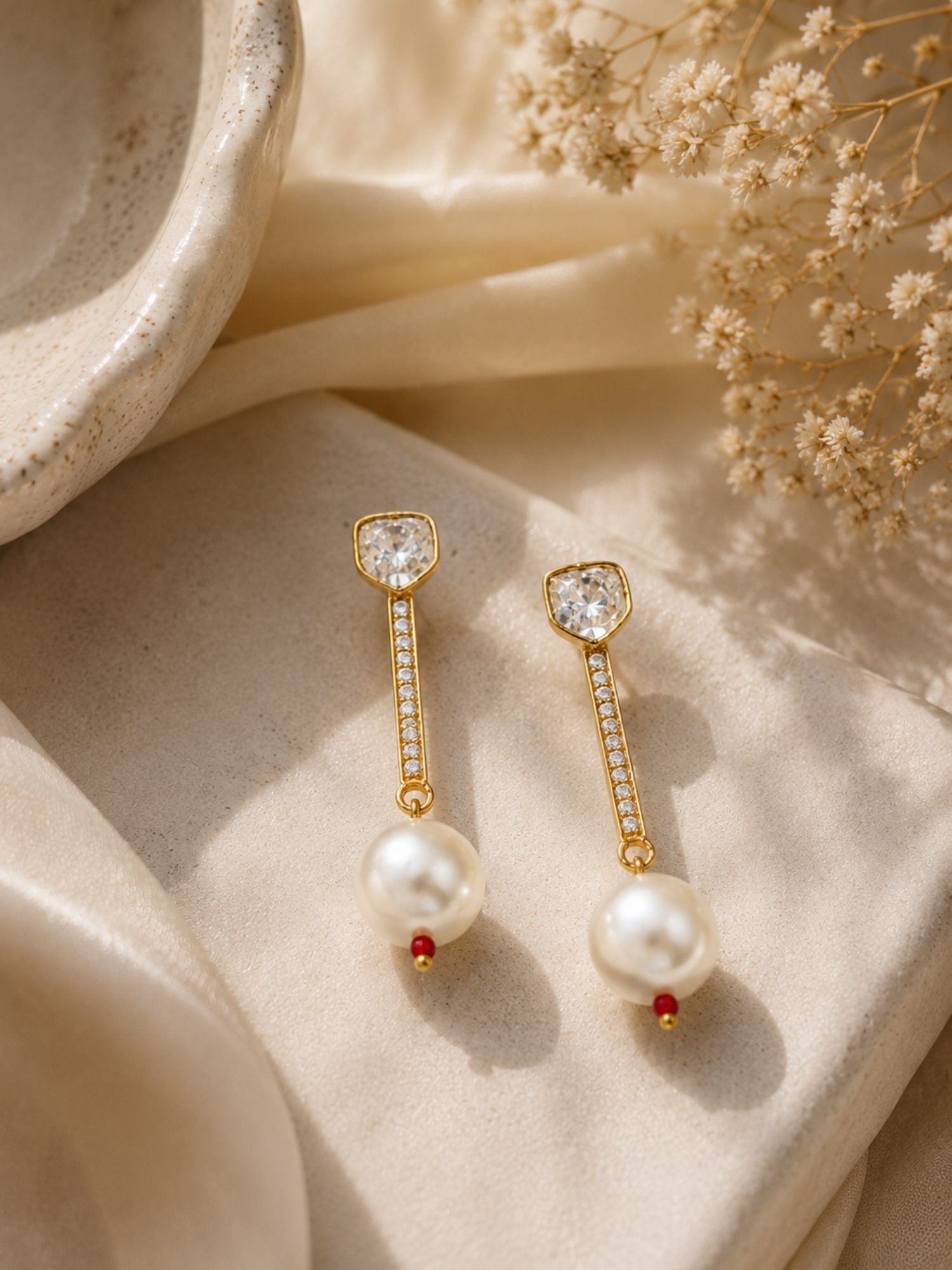 Combo Of Gold Plated Kundan Pearl & Green Stone Earrings