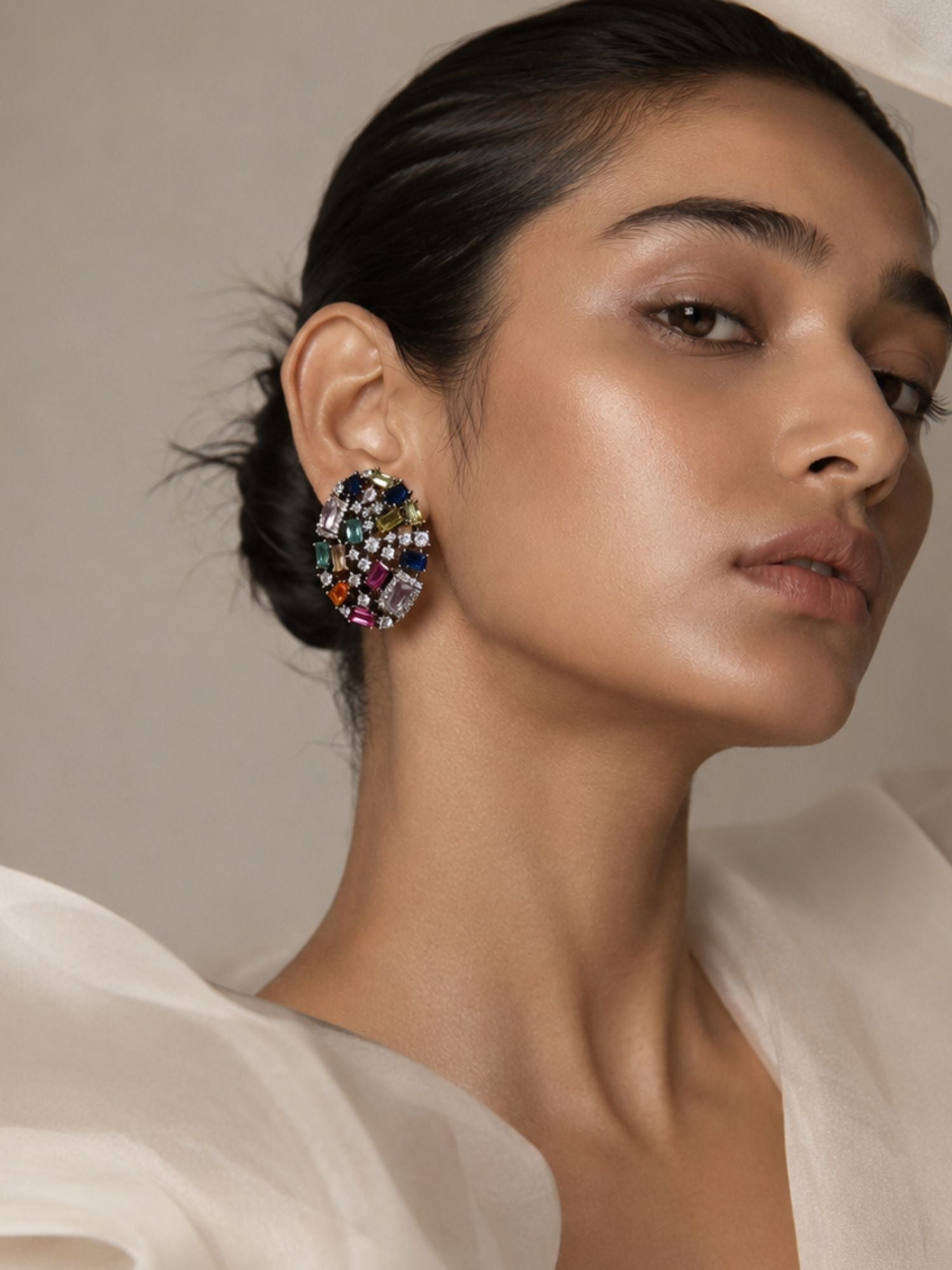 Multicolor Crystal Stud Black Rhodium Earrings | Abdesigns