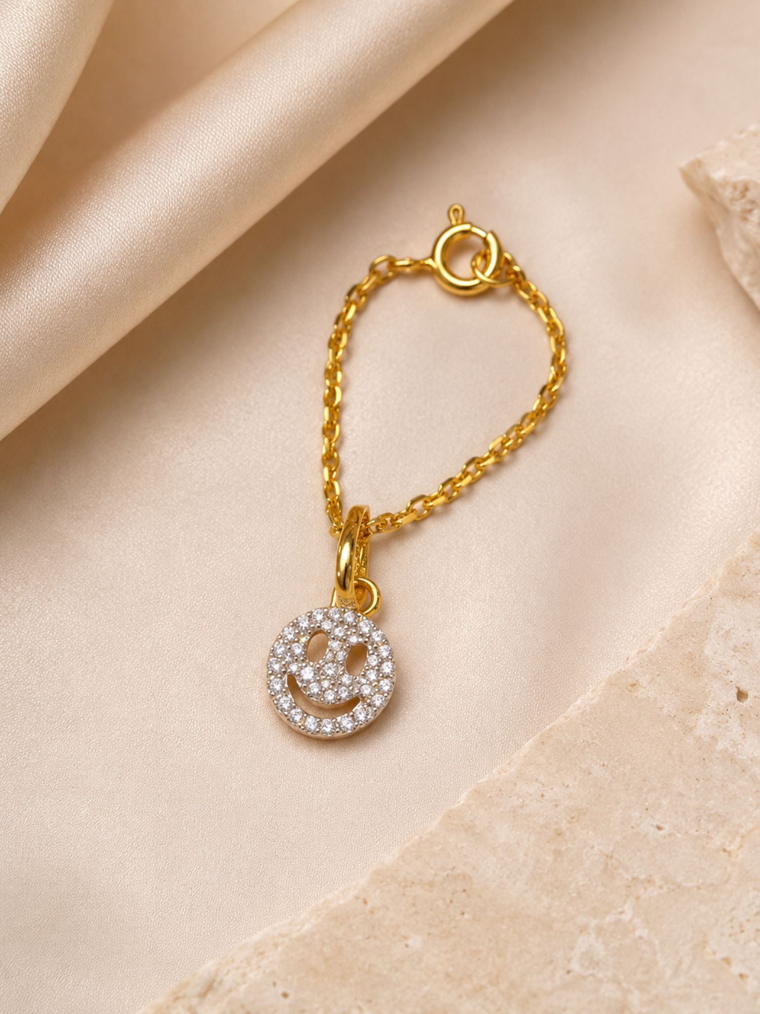 925 Sterling Silver Smiley Face Charm Chain with CZ Stones | Abdesigns Jewellery