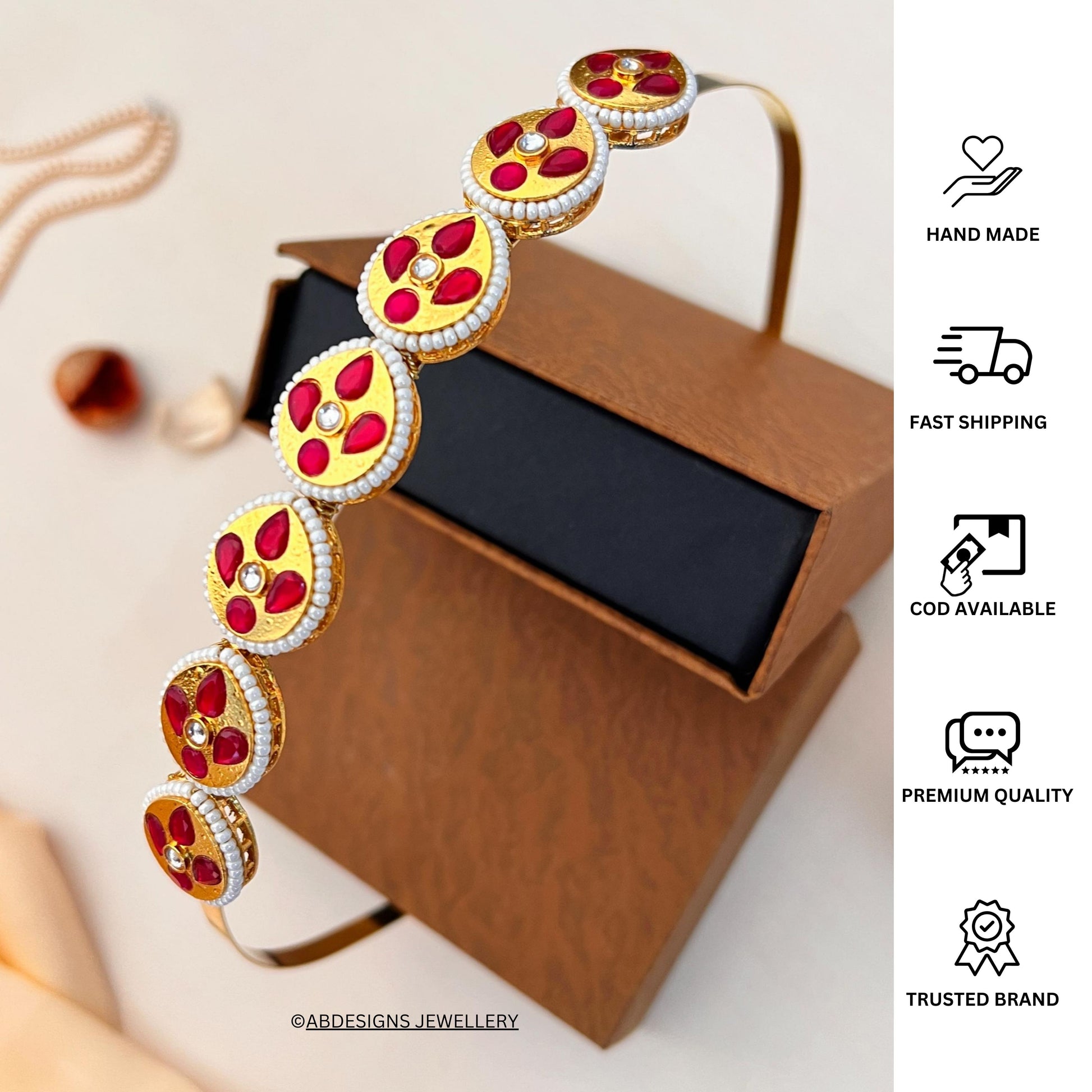 Gold Plated Floral Kundan Mathapatti Sheesh Phool Hairband - Abdesignsjewellery