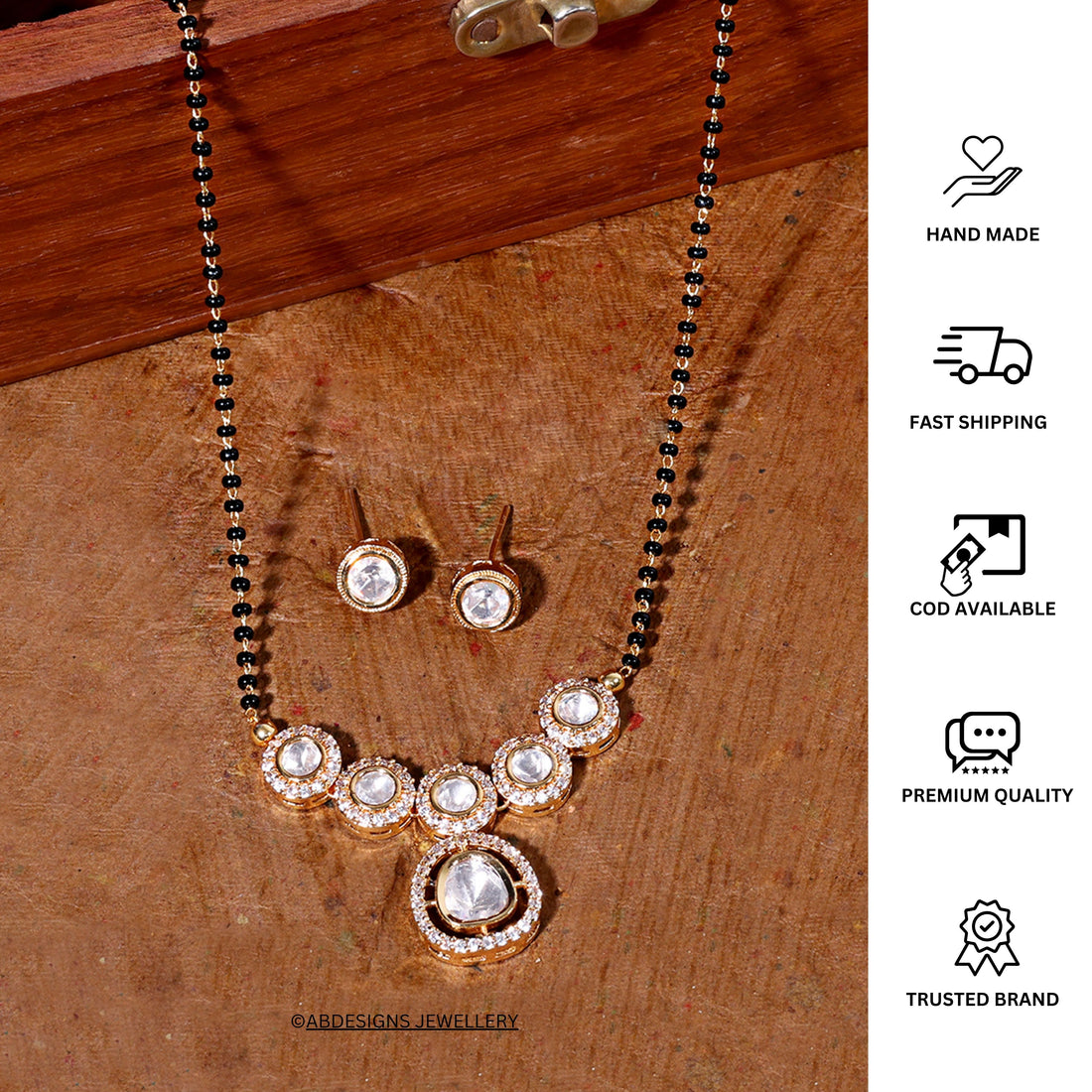 Charismatic Gold Polki Kundan Glass Drop Mangalsutra - Abdesignsjewellery