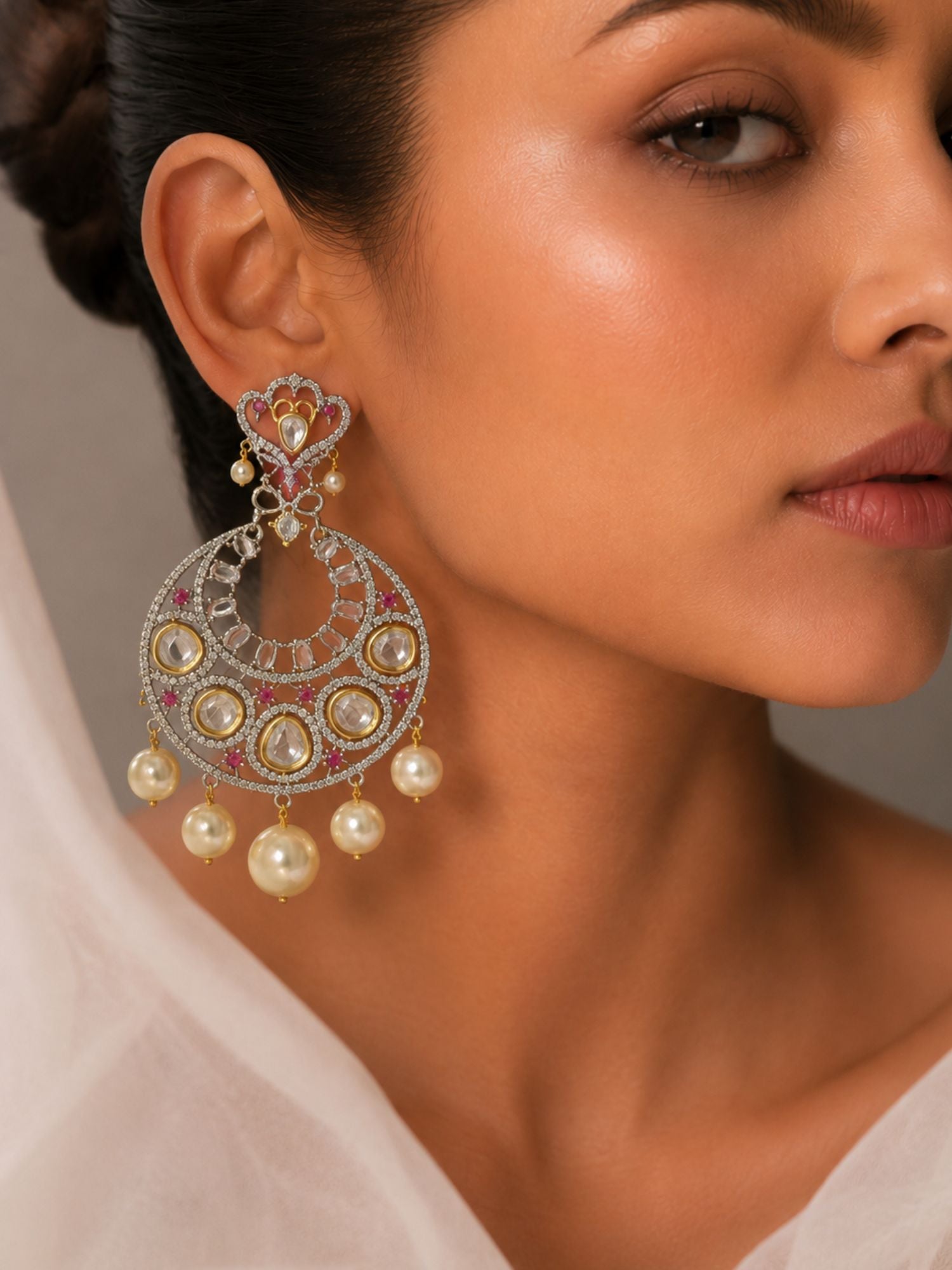 Pearl Chandbali Kundan Earrings | Abdesigns