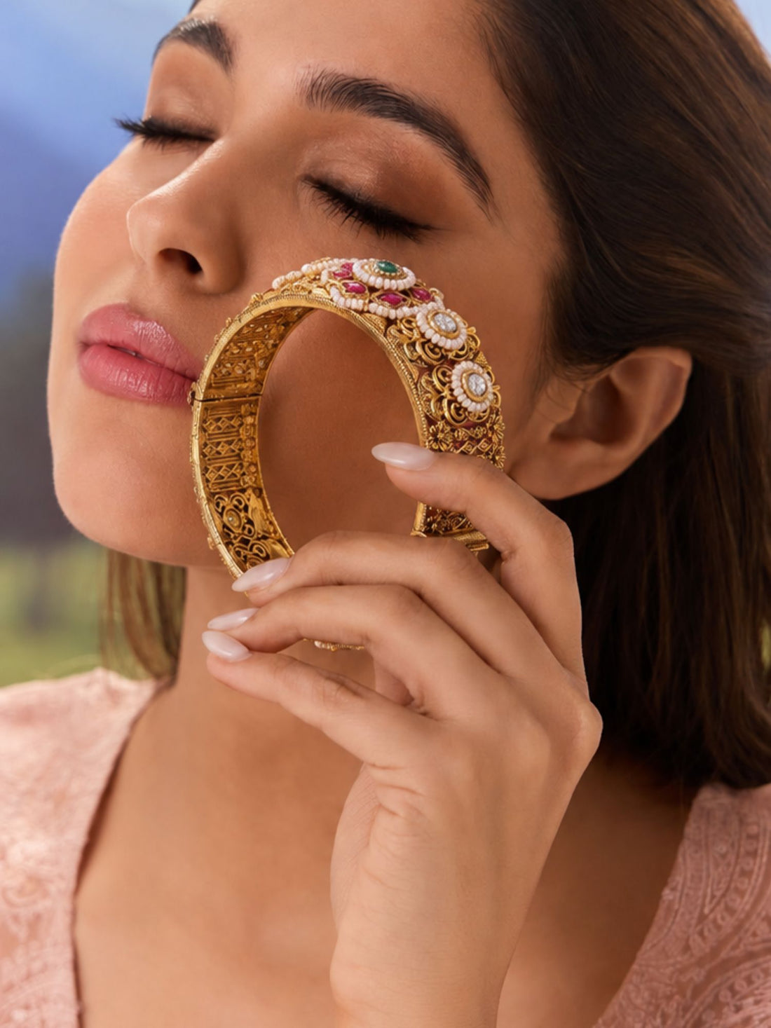 Antique Ahmedabadi Jadau Gold Kundan Floral Bangles – Bridal Set | Abdesigns