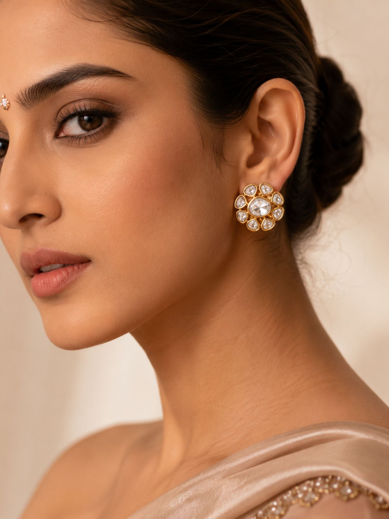 Abdesigns Gold Plated Polki Studs Earring