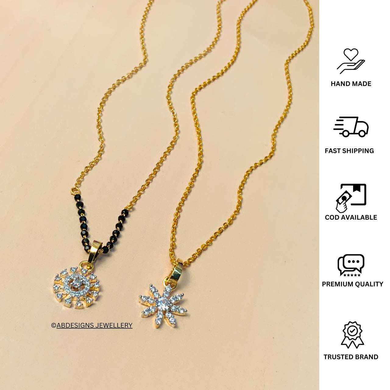 Fascinating Gold Plated American Diamond Mangalsutra & Pendant Chain Combo - Abdesignsjewellery